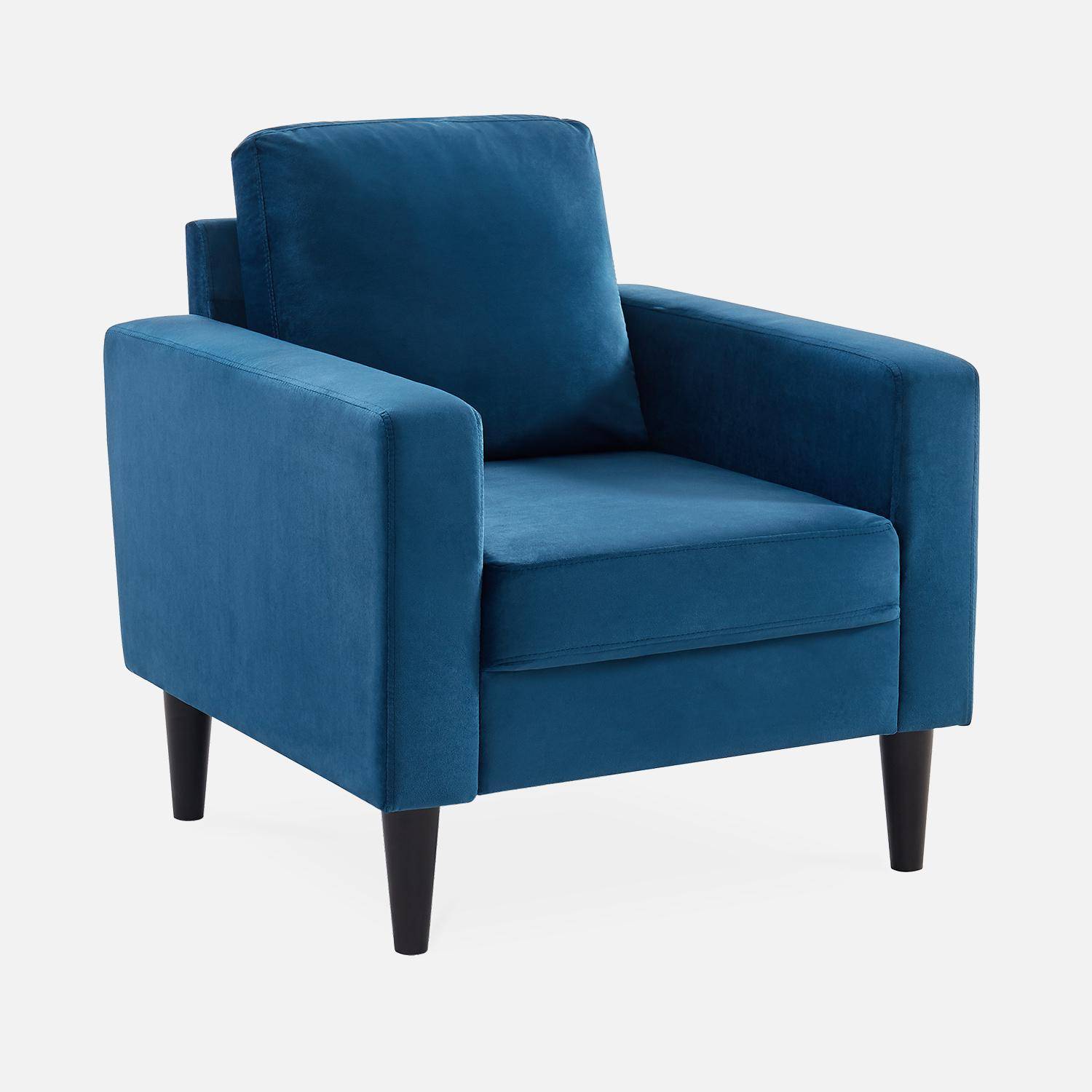 Blauwe velours armstoel - Bjorn - 1-zits sofa, rechte houten poten,sweeek,Photo3