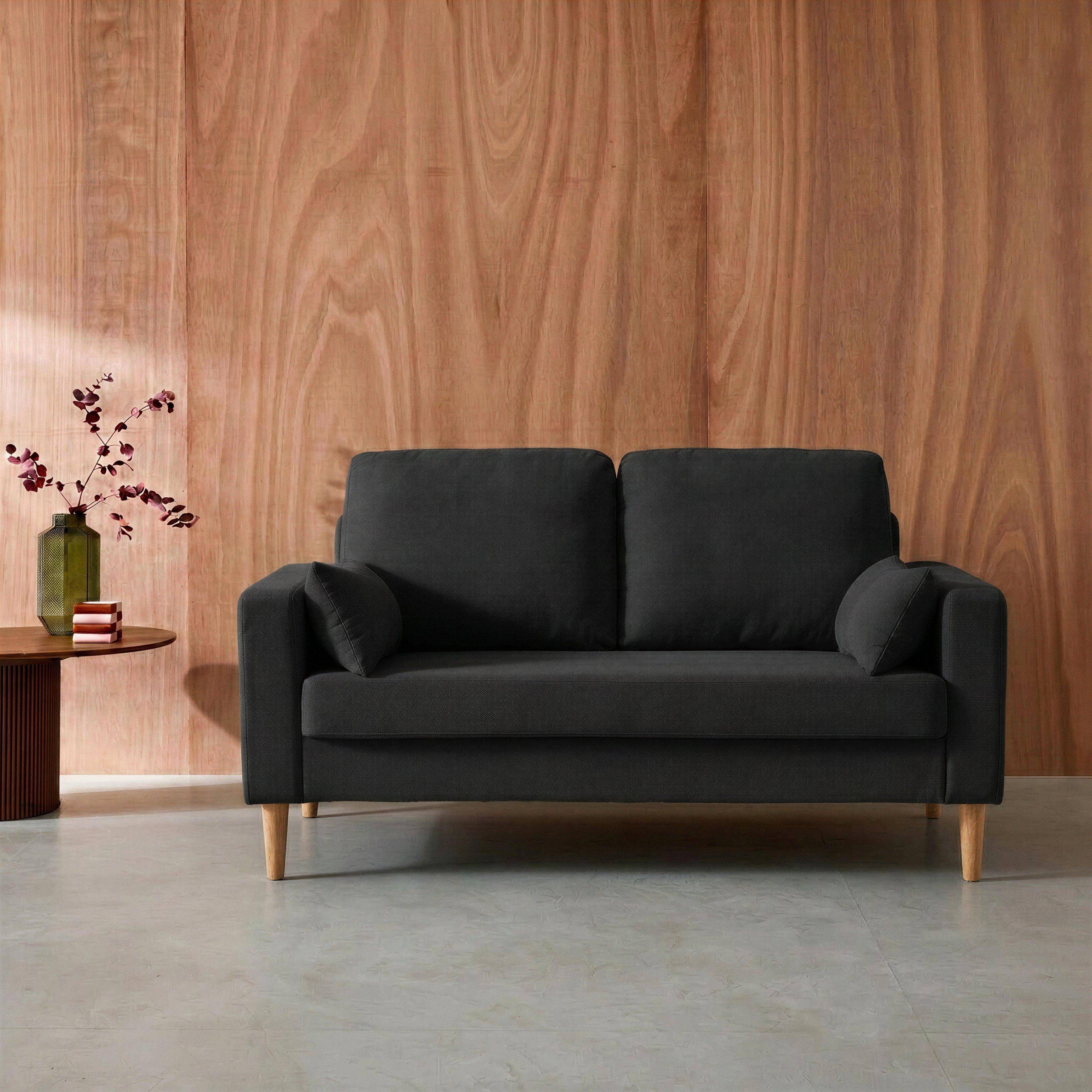 Divano in tessuto con gambe in legno, 2 posti Grigio scuro - 130x79x69 cm Photo1