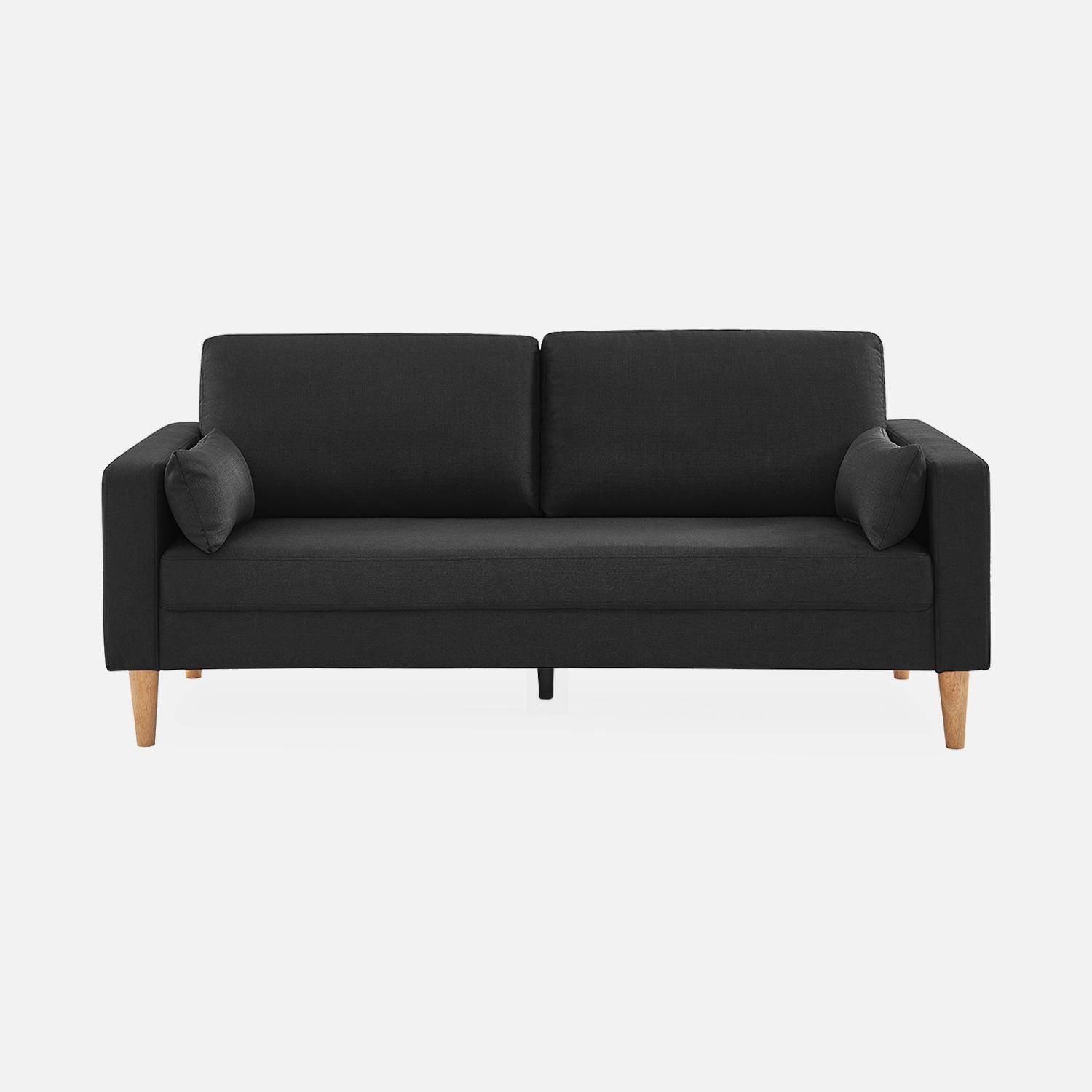 Donkergrijze stoffen driezits sofa - Bjorn - 3-zits bank met houten poten, scandinavische stijl   Photo3