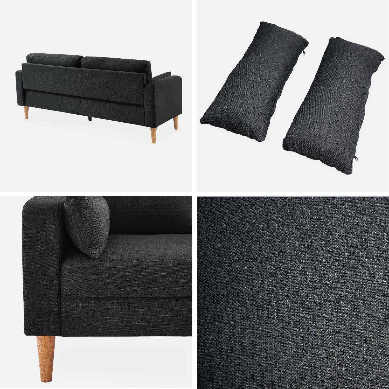 Canapé en tissu gris chiné foncé - Bjorn - Canapé 3 places fixe droit pieds bois, style scandinave   Photo4