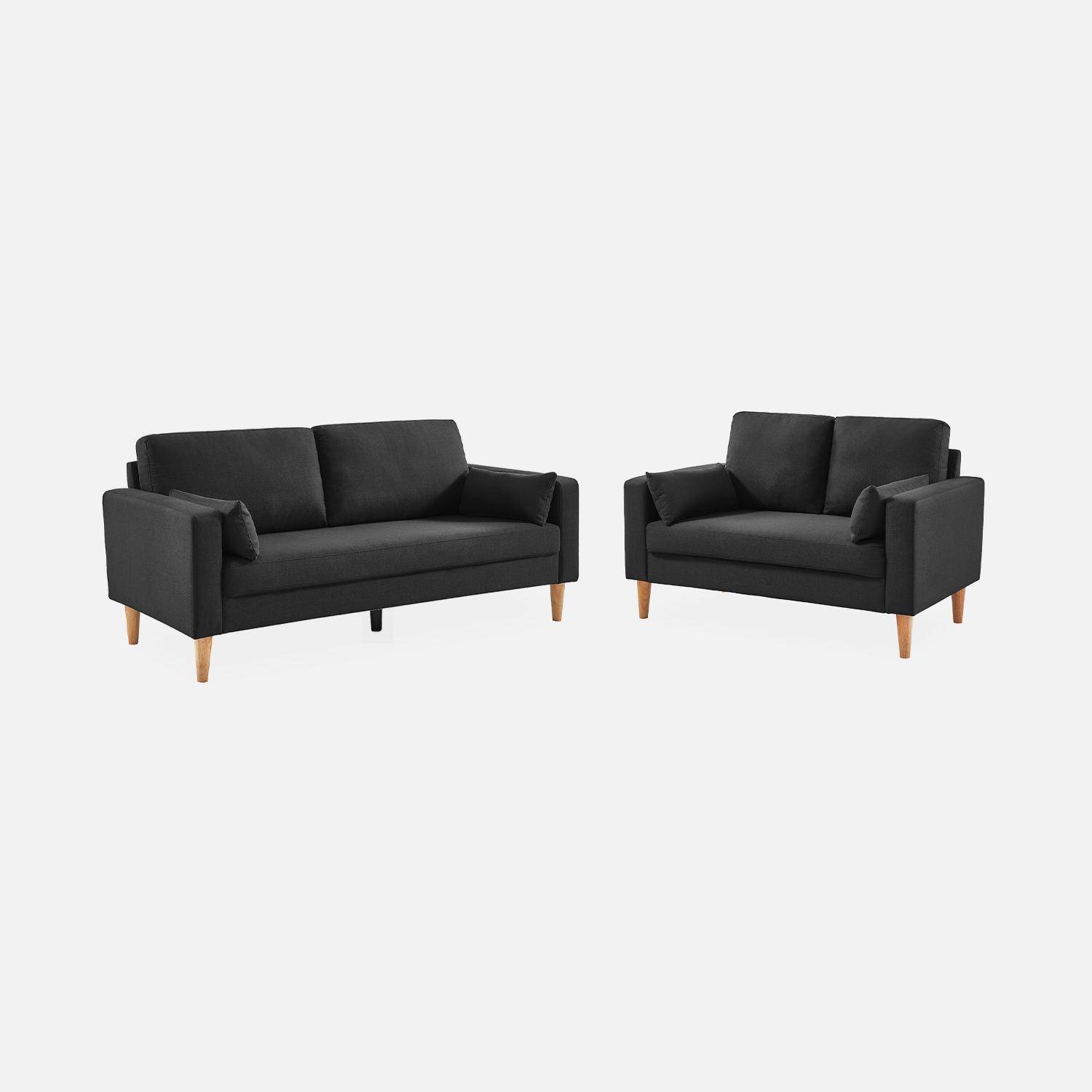 Donkergrijze stoffen driezits sofa - Bjorn - 3-zits bank met houten poten, scandinavische stijl   Photo5