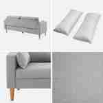 Canapé en tissu gris clair - Bjorn - Canapé 3 places fixe droit pieds bois, style scandinave   Photo4