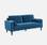 Canapé 3 places en velours bleu - canapé droit pieds bois, canapé scandinave  