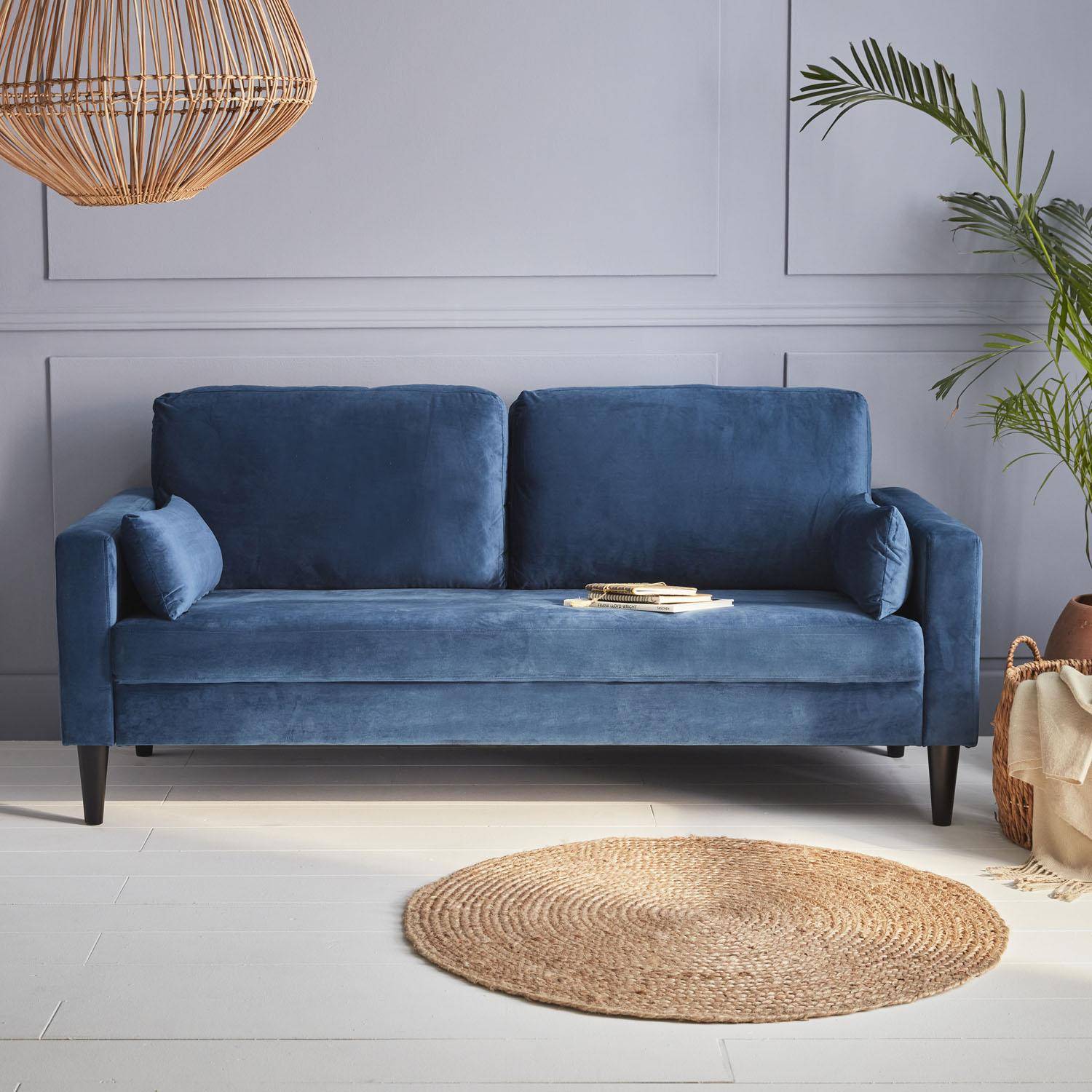 Canapé scandinav 3 placs vlours blu Bay
