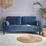 Canapé en velours bleu - Bjorn - Canapé 3 places fixe droit pieds bois, style scandinave   Photo1