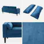Canapé en velours bleu - Bjorn - Canapé 3 places fixe droit pieds bois, style scandinave   Photo5