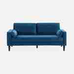 Driezits sofa van blauw velours - Bjorn - 3-zits bank met houten poten, scandinavische stijl   Photo4