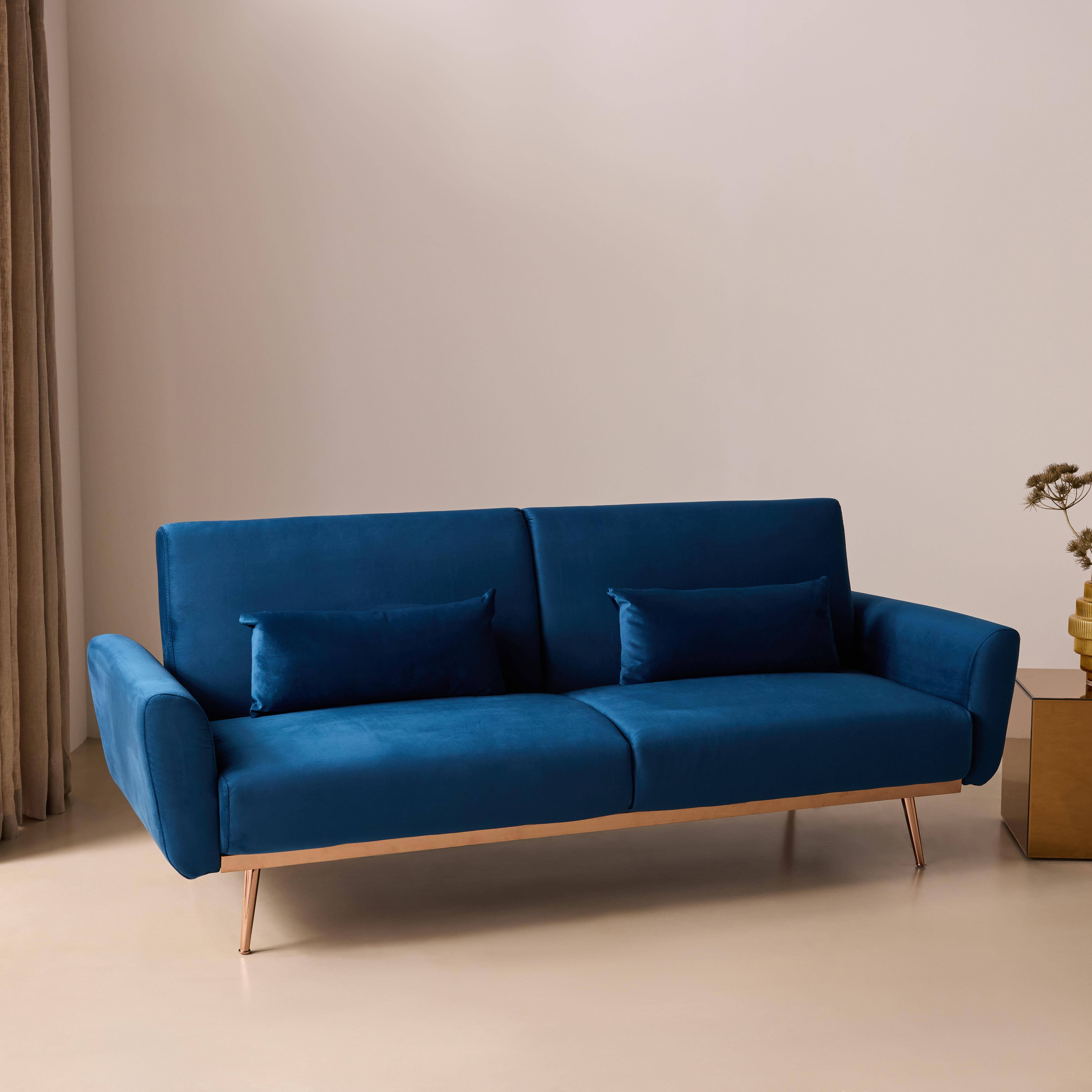 Divano letto reclinabile in velluto, 3 posti Blu - 85x206.5x84 cm,sweeek,Photo2