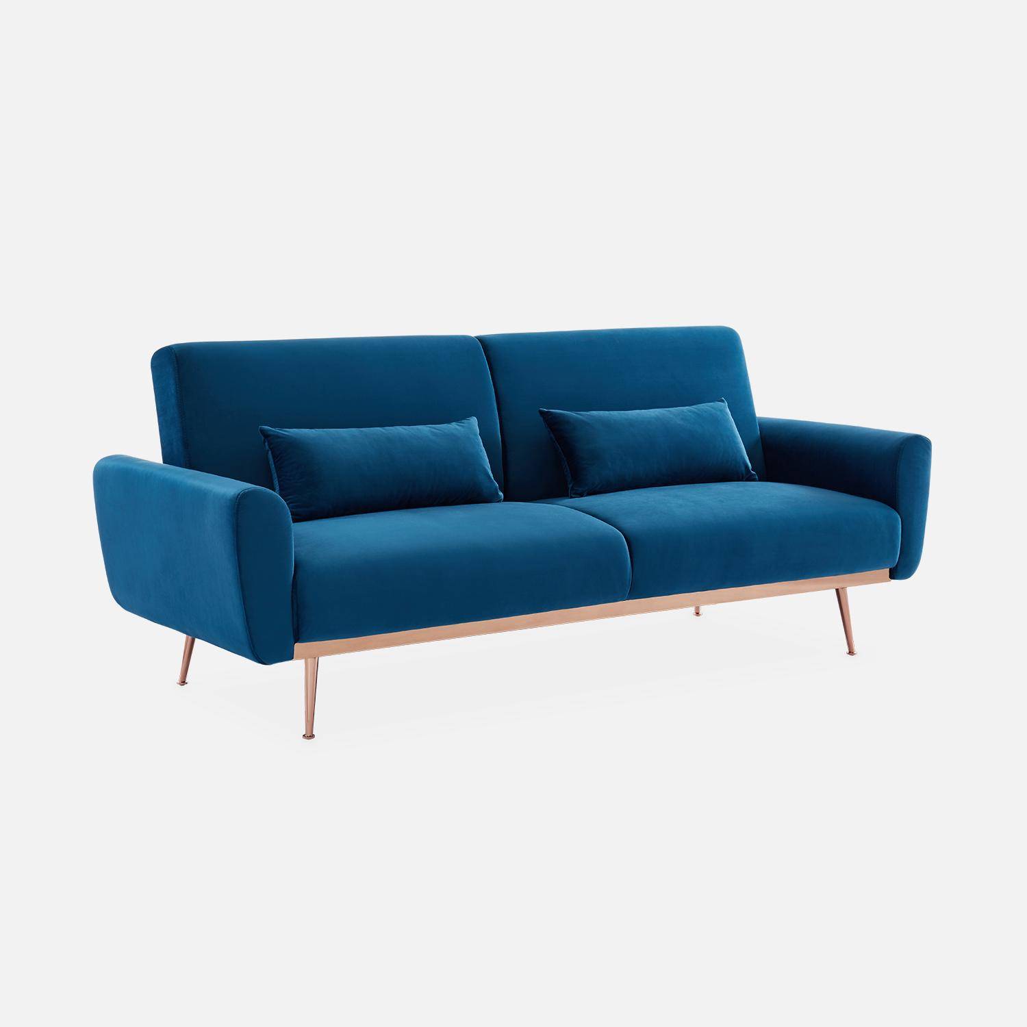 Divano letto reclinabile in velluto, 3 posti Blu - 85x206.5x84 cm,sweeek,Photo5