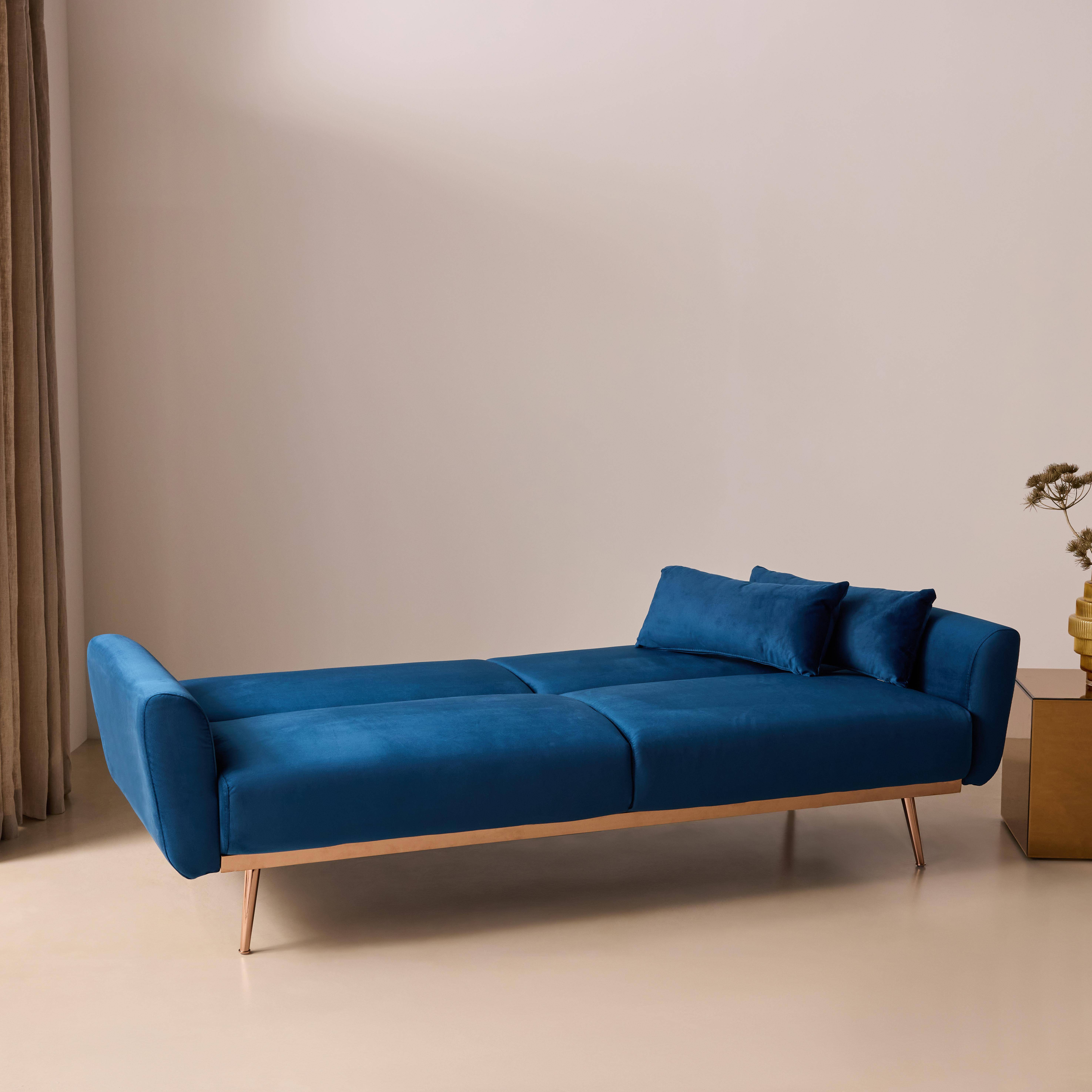Divano letto reclinabile in velluto, 3 posti Blu - 85x206.5x84 cm,sweeek,Photo3
