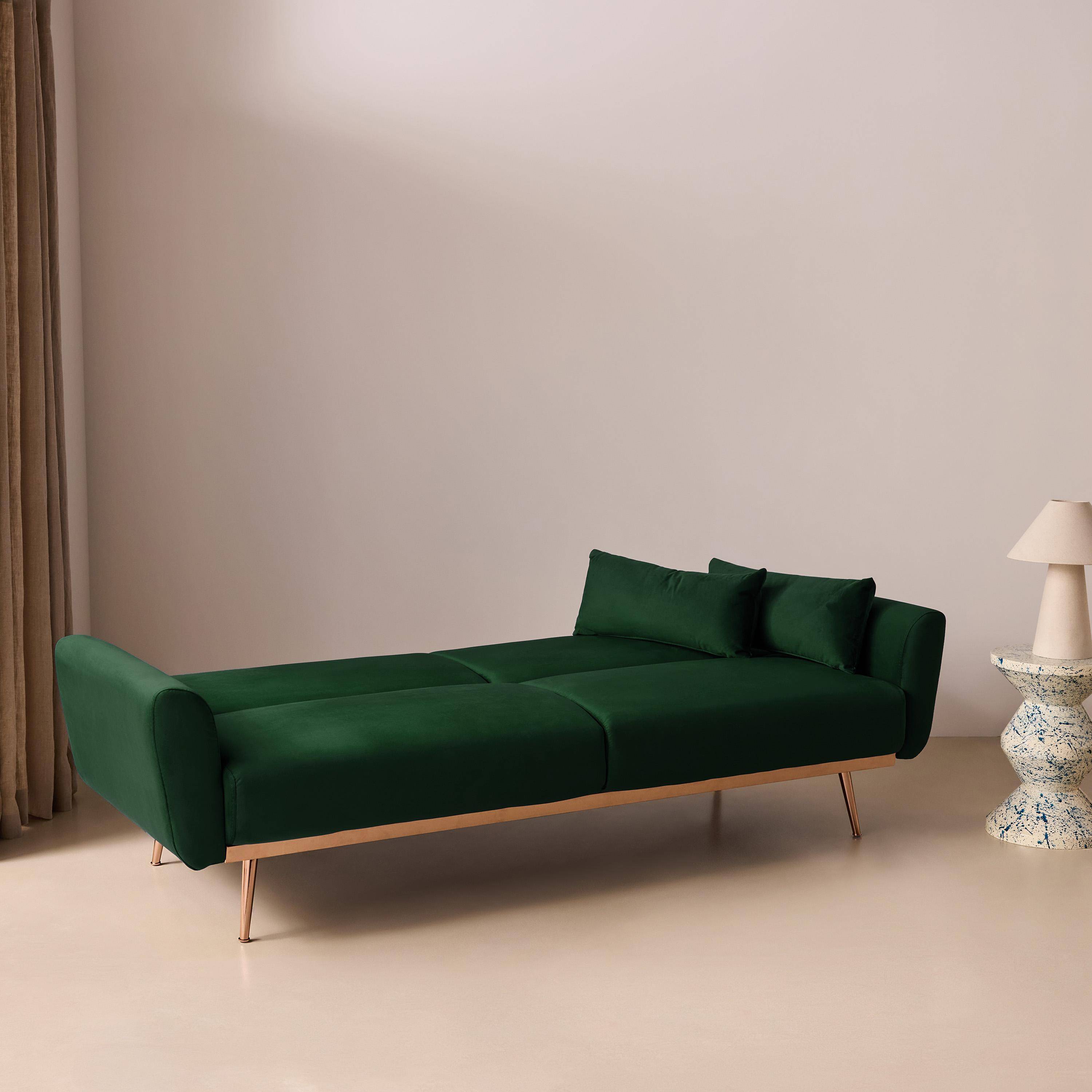 Canapé convertible design en velours - Oskar - 2 - 3 places scandinave droit avec pieds fins or rose Photo3