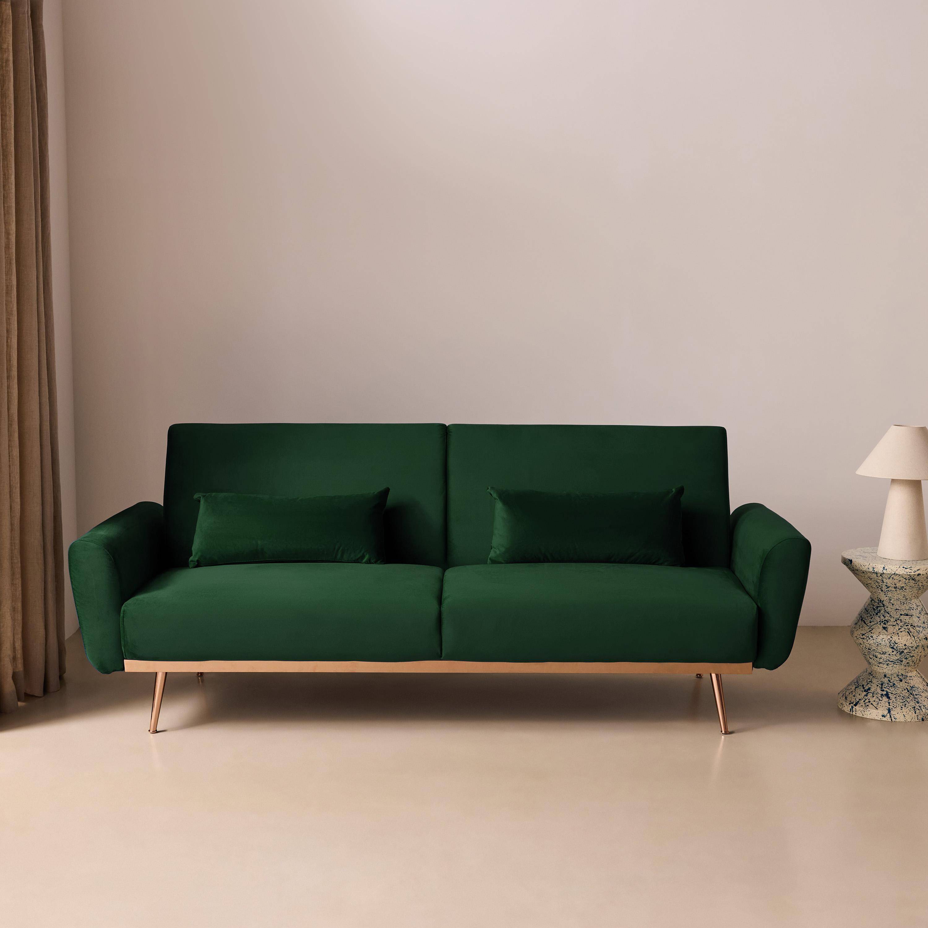 Canapé convertible design en velours - Oskar - 2 - 3 places scandinave droit avec pieds fins or rose Photo1