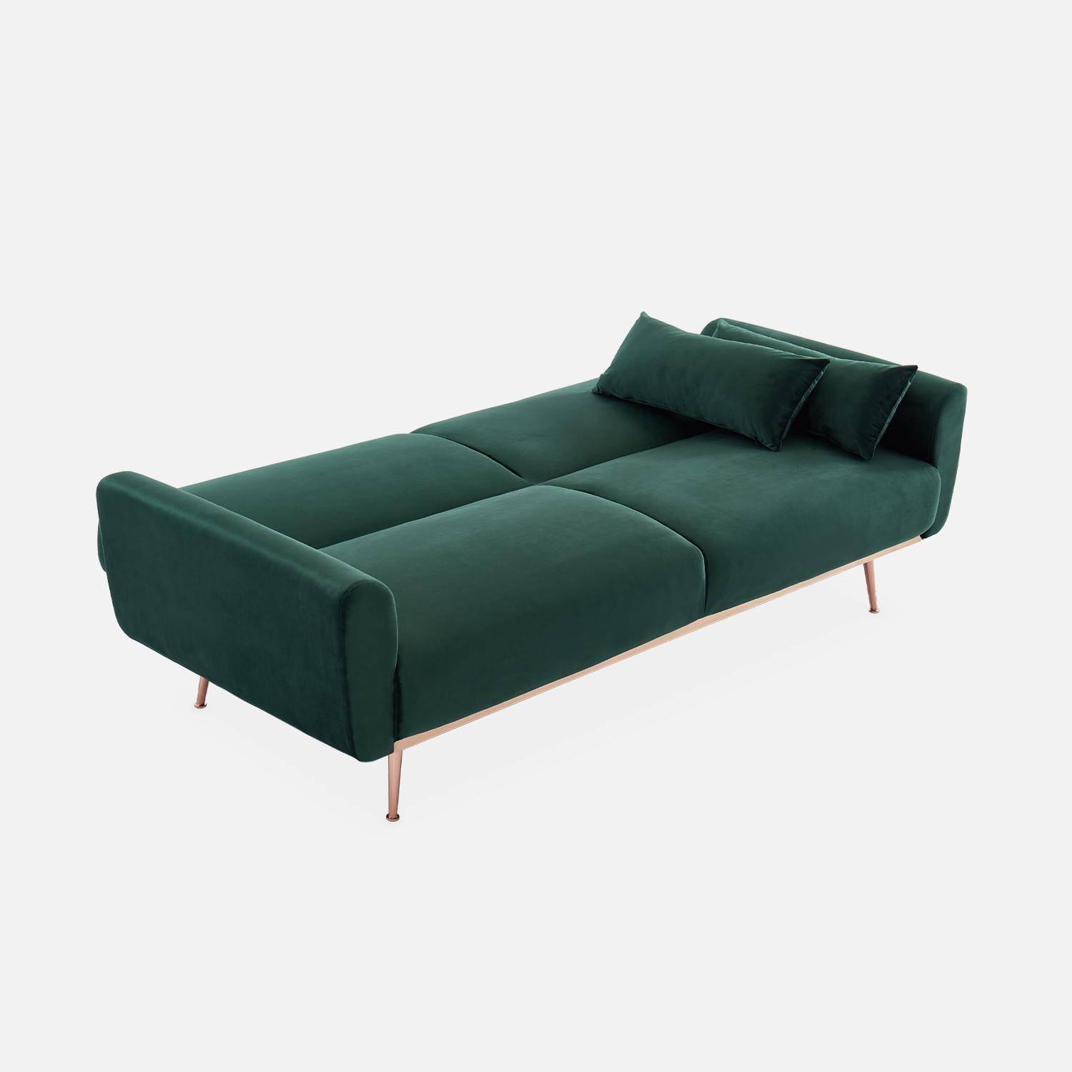2-3-Sitzer Schlafsofa mit englischgrünem Samtbezug - Oskar - Skandinavischischer Stil, feine goldrosafarbene Beine Photo5