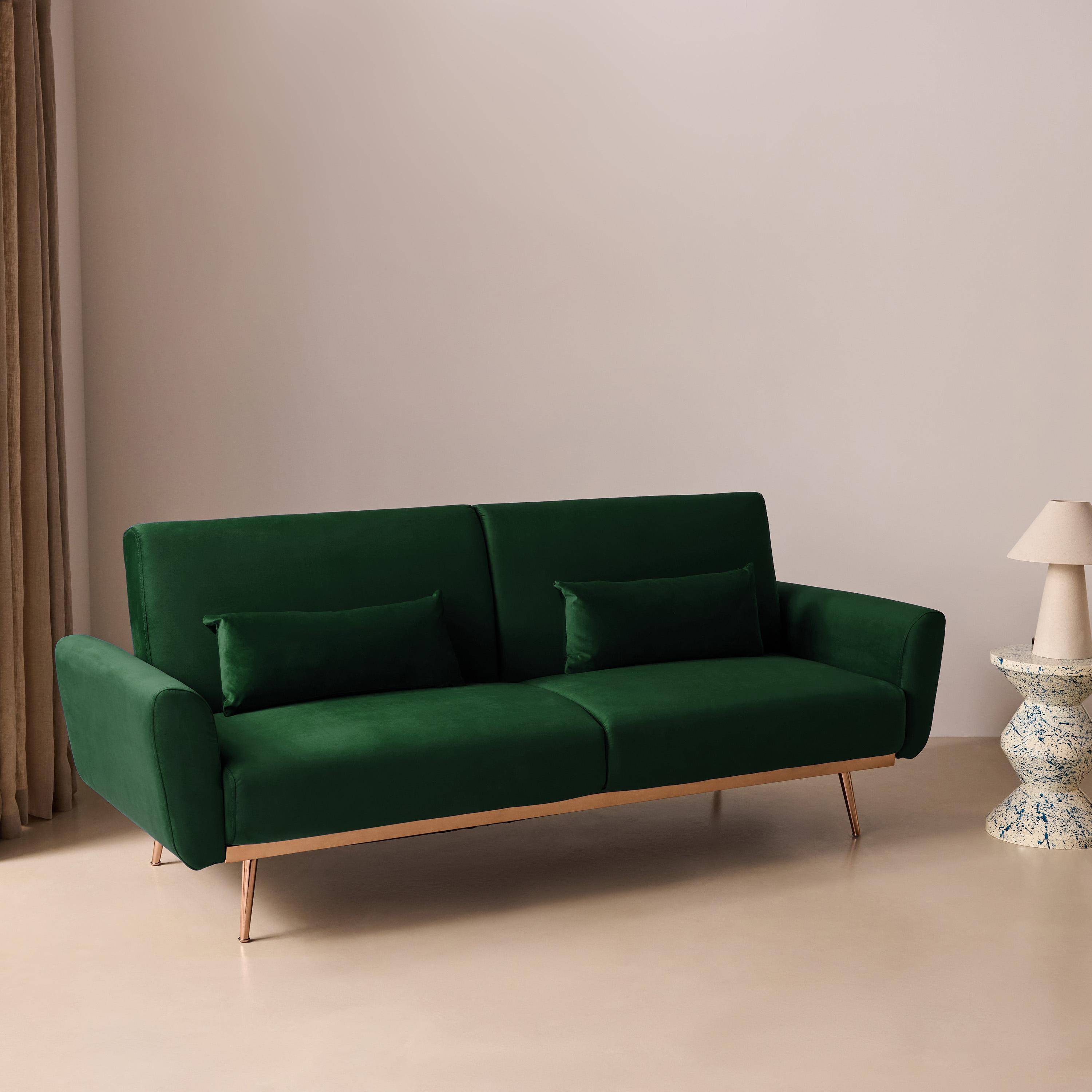 Canapé convertible design en velours - Oskar - 2 - 3 places scandinave droit avec pieds fins or rose Photo2