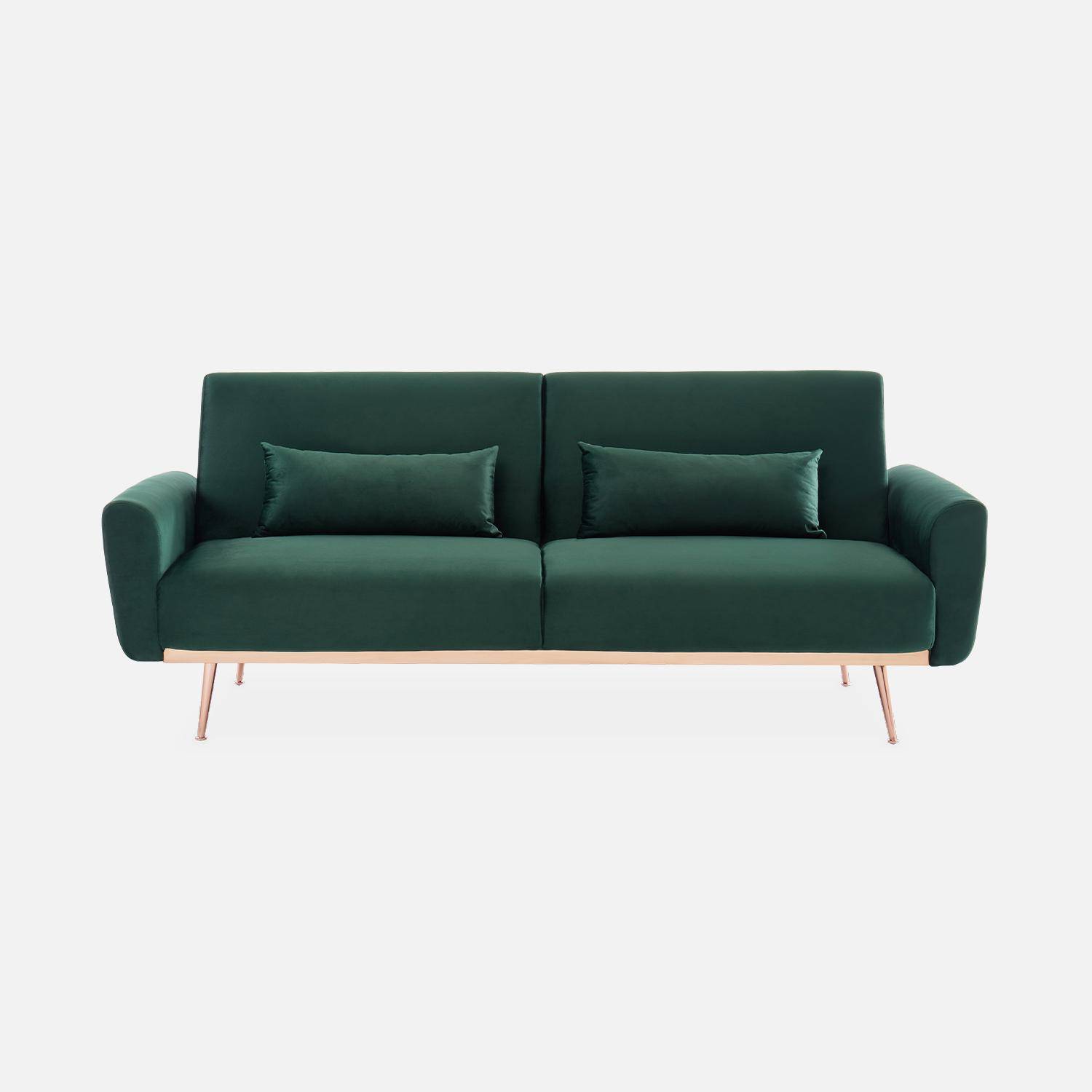 2-3-Sitzer Schlafsofa mit englischgrünem Samtbezug - Oskar - Skandinavischischer Stil, feine goldrosafarbene Beine Photo6