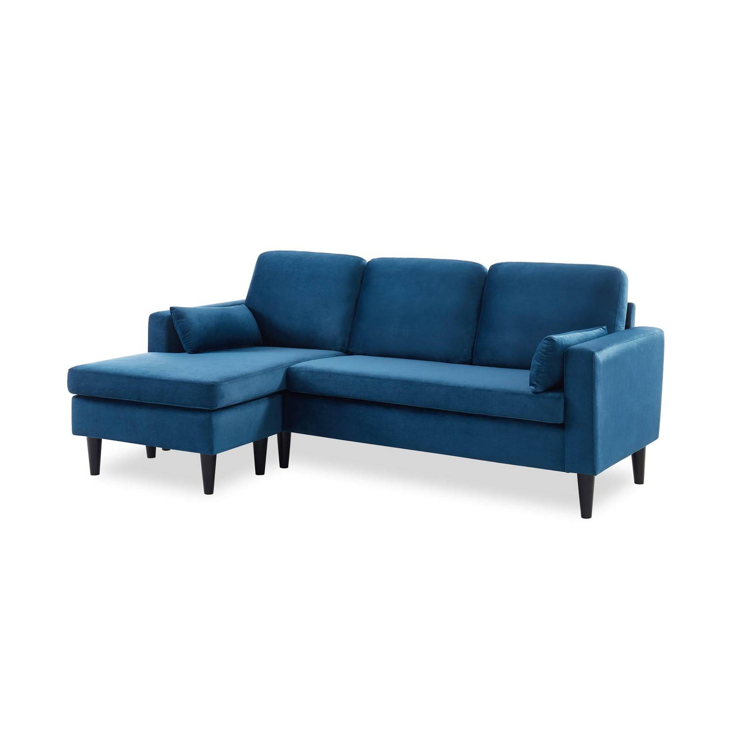 3-Sitzer-Wende-Ecksofa mit Holzbeinen, blaues velour, skandinavisches Sofa Photo2