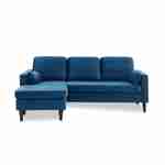 Fauteuil en velours bleu Bjorn, canapé d'angle 3 places réversible fixe droit pieds bois, canapé scandinave  Photo1