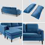 Fauteuil en velours bleu Bjorn, canapé d'angle 3 places réversible fixe droit pieds bois, canapé scandinave  Photo3
