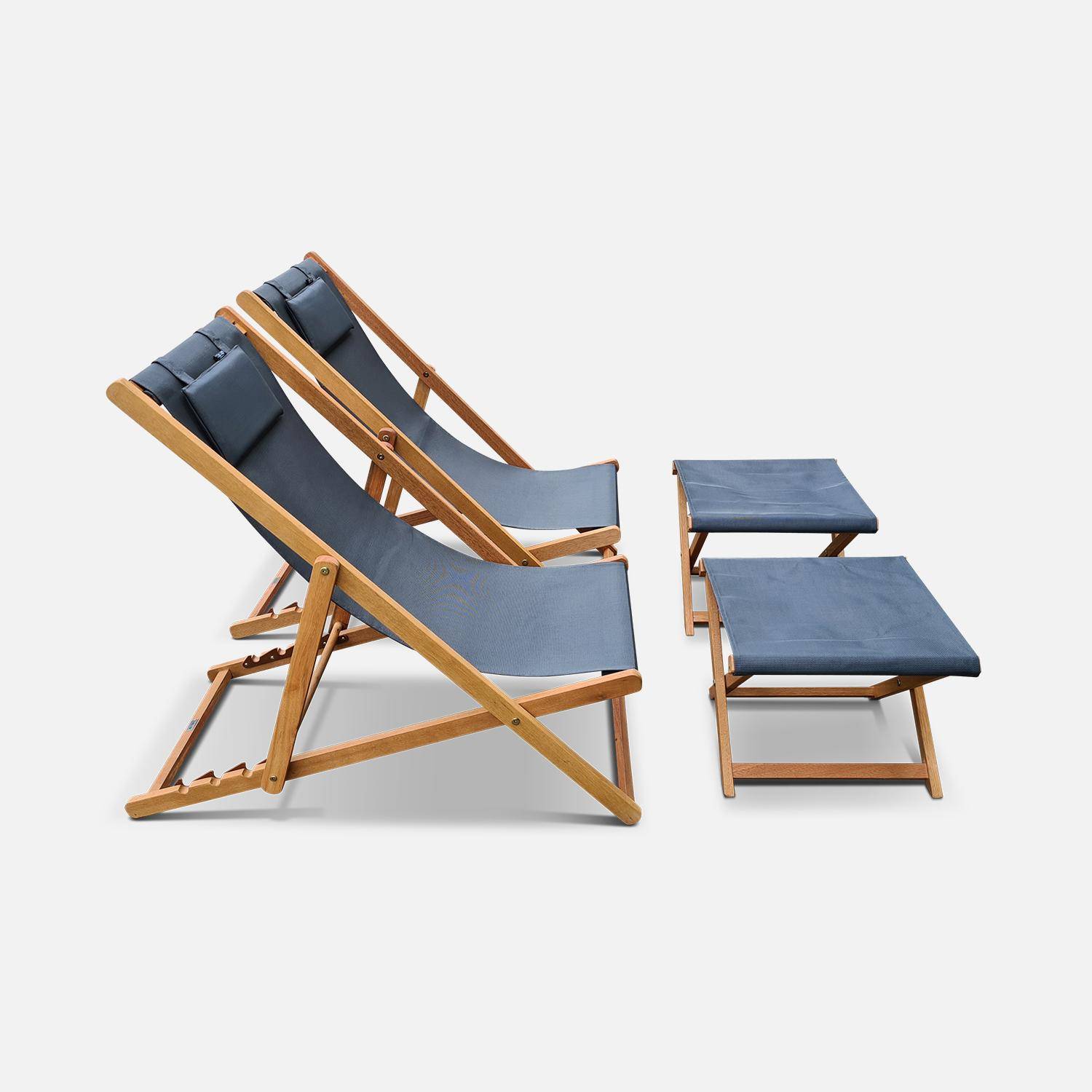 Pair of wooden deckchairs and footrests, Creus with footrests, Anthracite, 102x56x86 cm,sweeek,Photo4