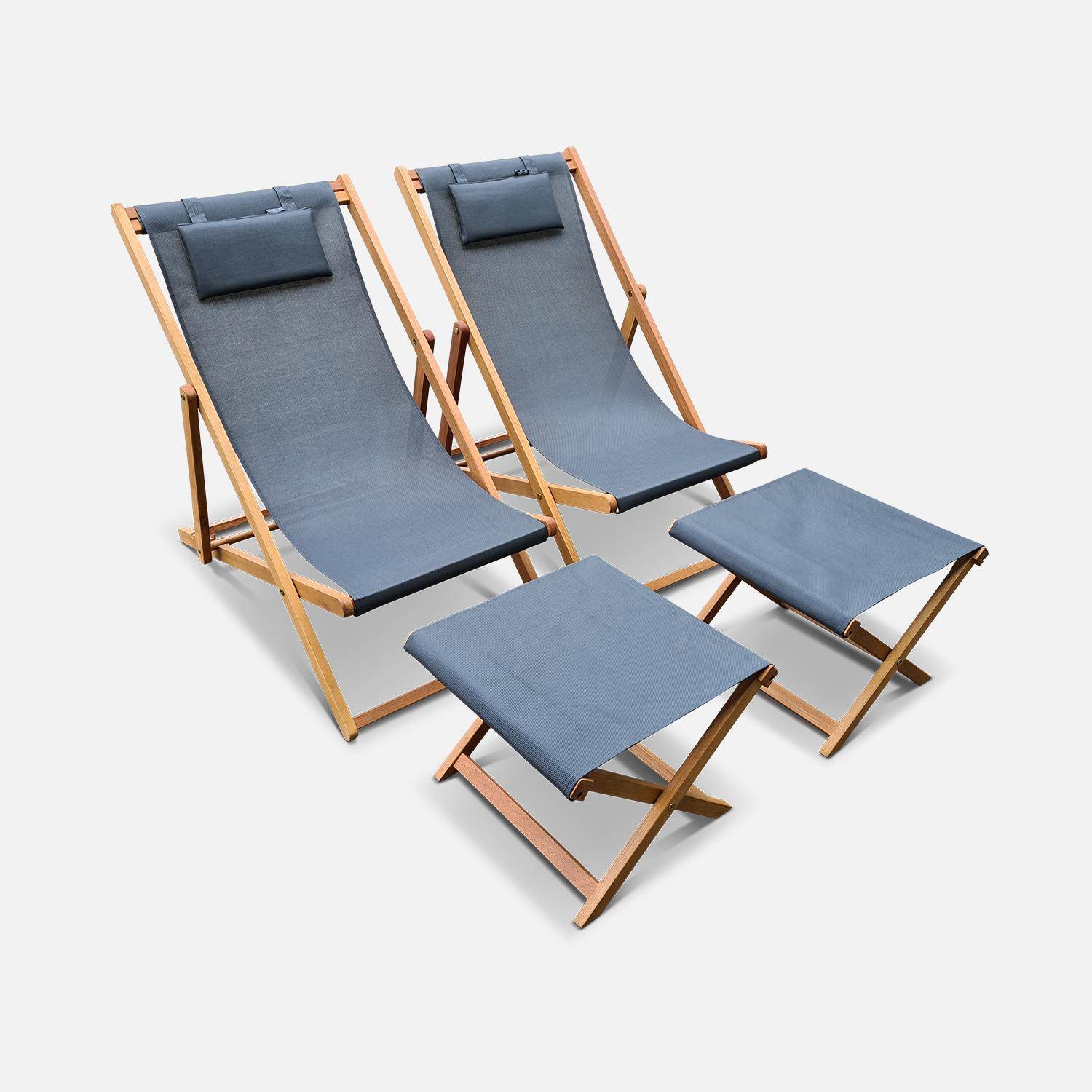 Houten strandstoelen - Creus - 2 houten strandstoelen van geolied FSC Eucalyptushout met grijs hoofdkussentje en voetenbank,sweeek,Photo4