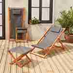Houten strandstoelen - Creus - 2 houten strandstoelen van geolied FSC Eucalyptushout met grijs hoofdkussentje en voetenbank Photo3