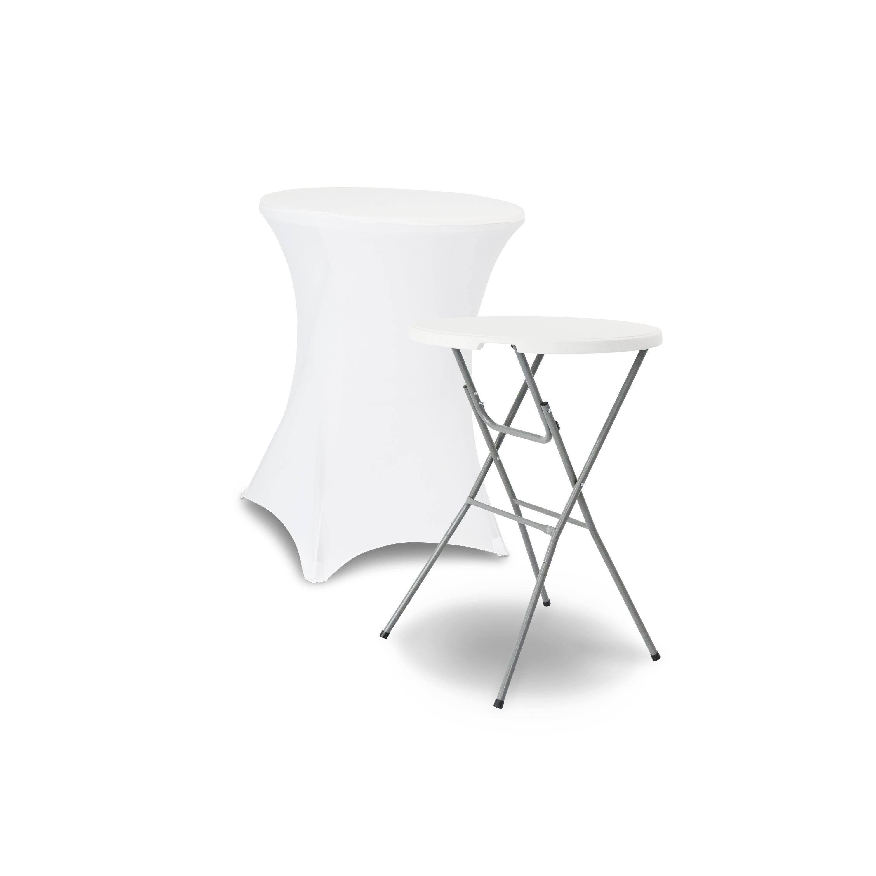 Table haute de réception – GALA – Mange debout, pliable, Ø80cm x 110cm + housse en polyester, blanc ,sweeek,Photo1