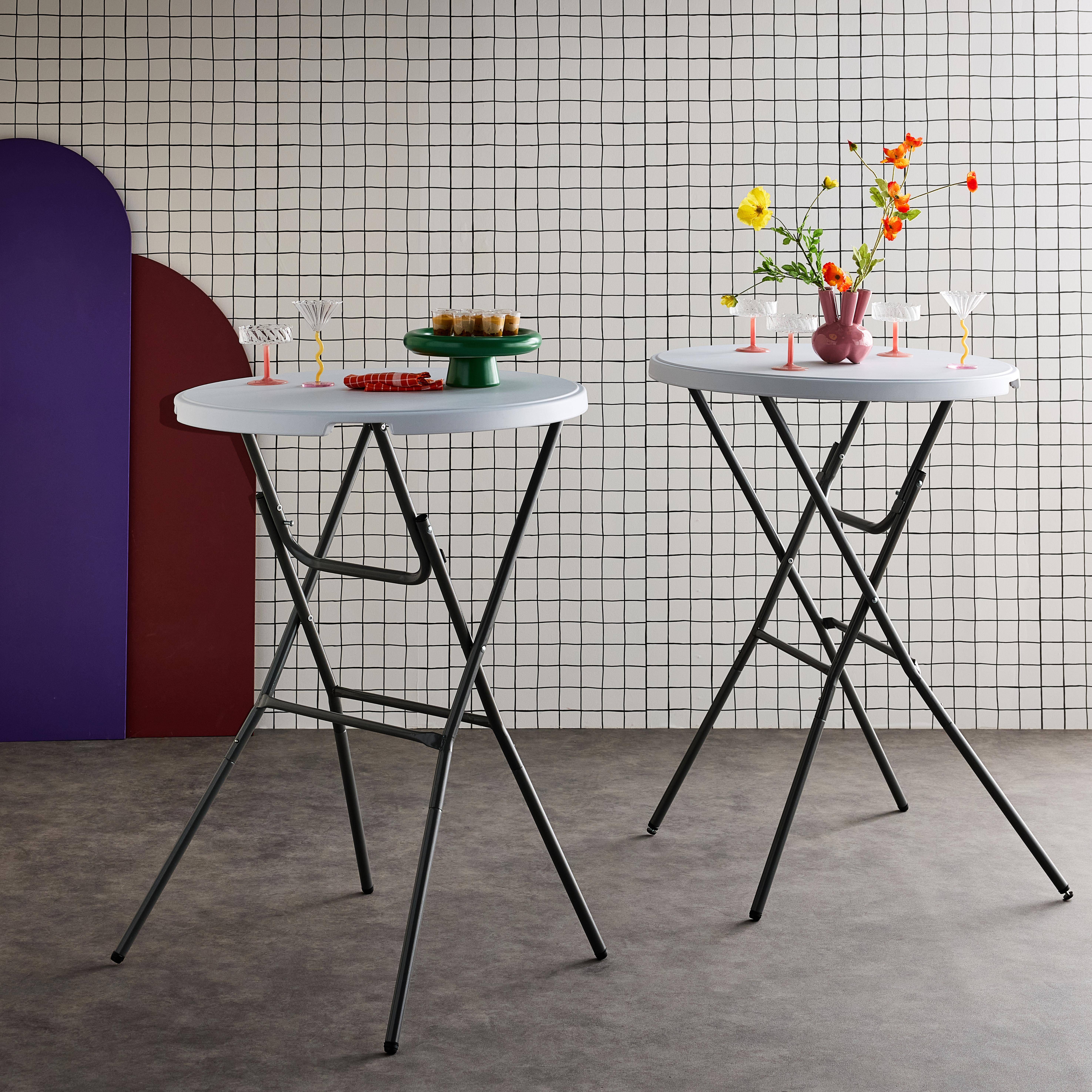 Lot de 2 tables hautes de réception – GALA – Mange debout, pliables, Ø80cm x 110cm Photo1