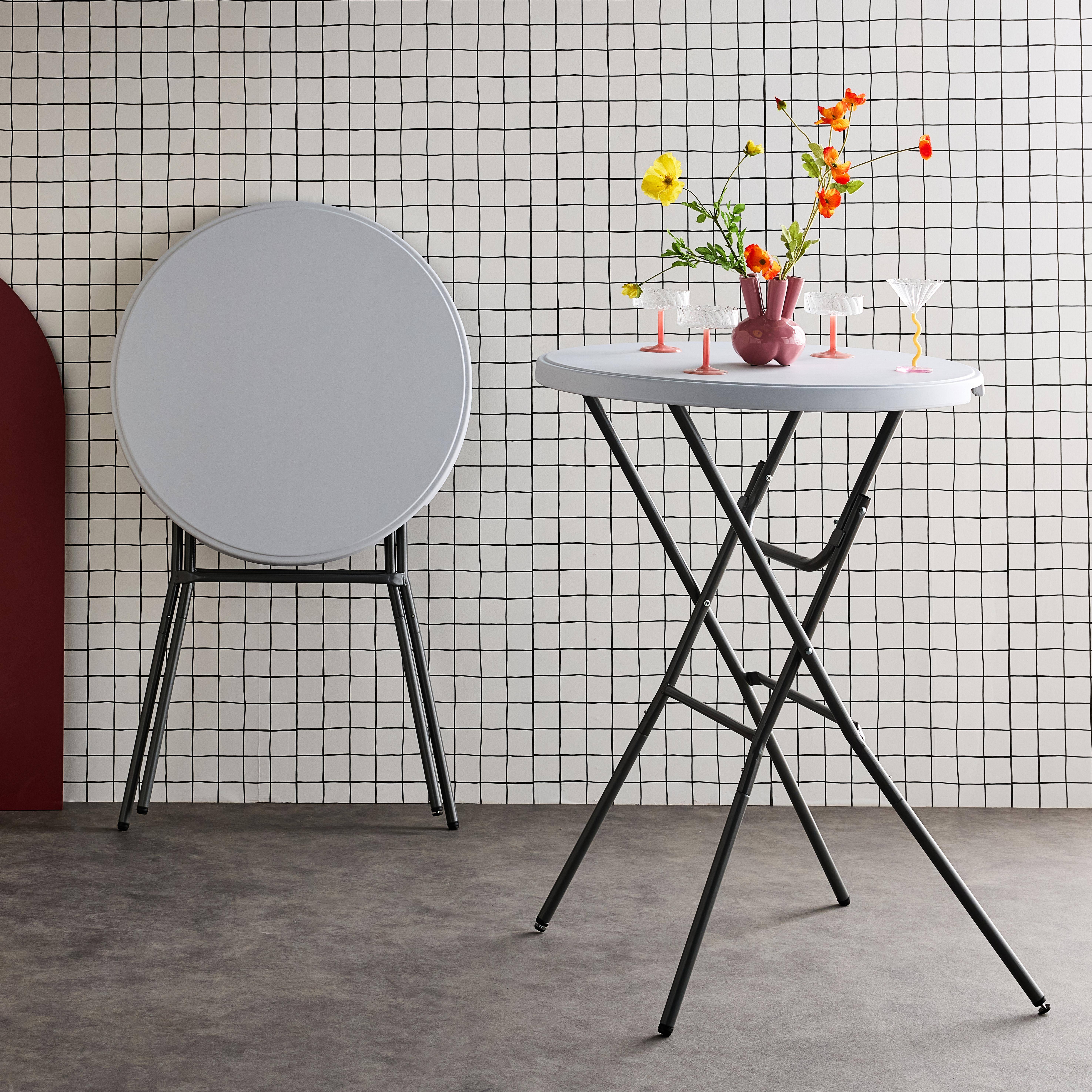 Lot de 2 tables hautes de réception – GALA – Mange debout, pliables, Ø80cm x 110cm Photo2