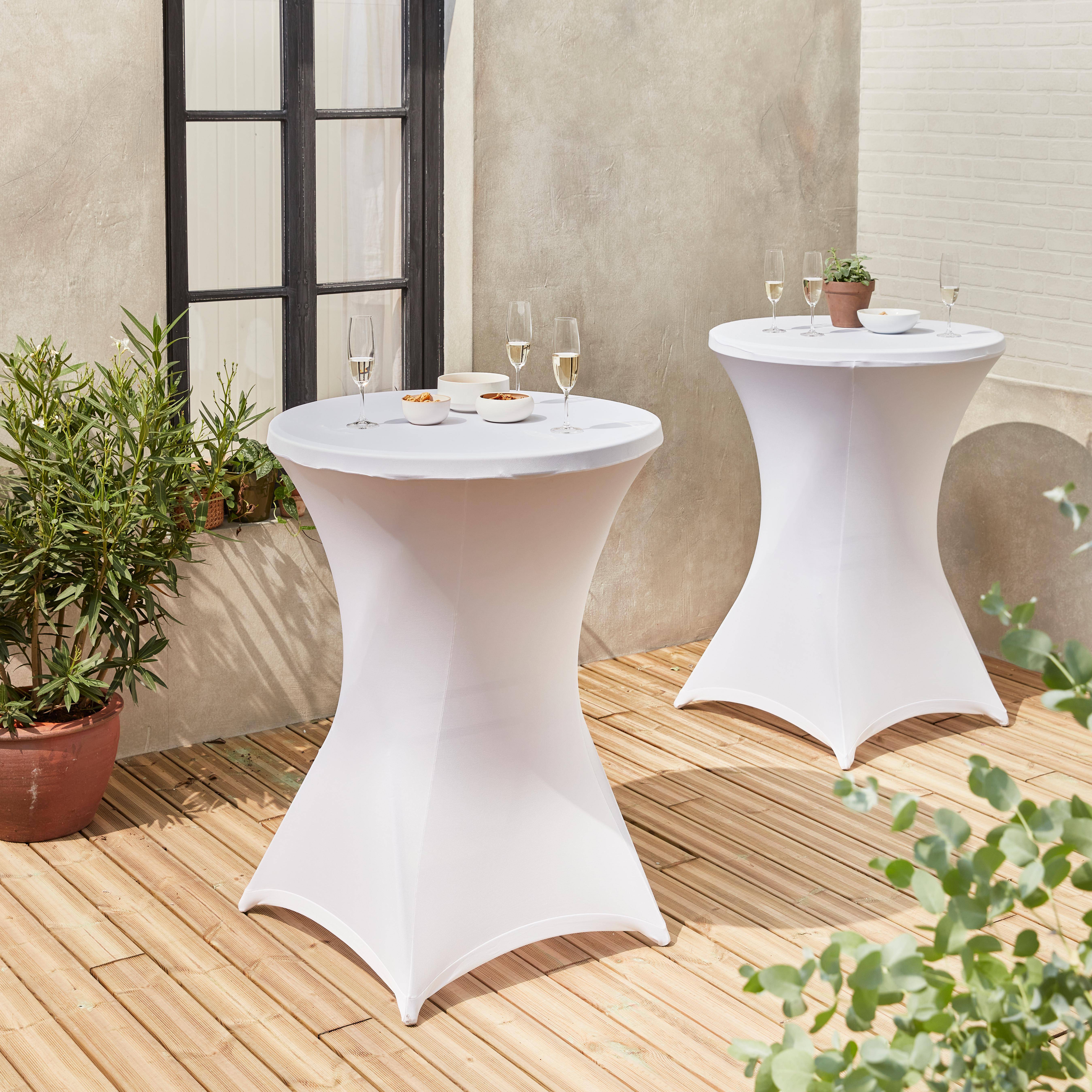 2 stretch covers for Ø80cm x 110cm event tables - Gala - white polyester Photo1