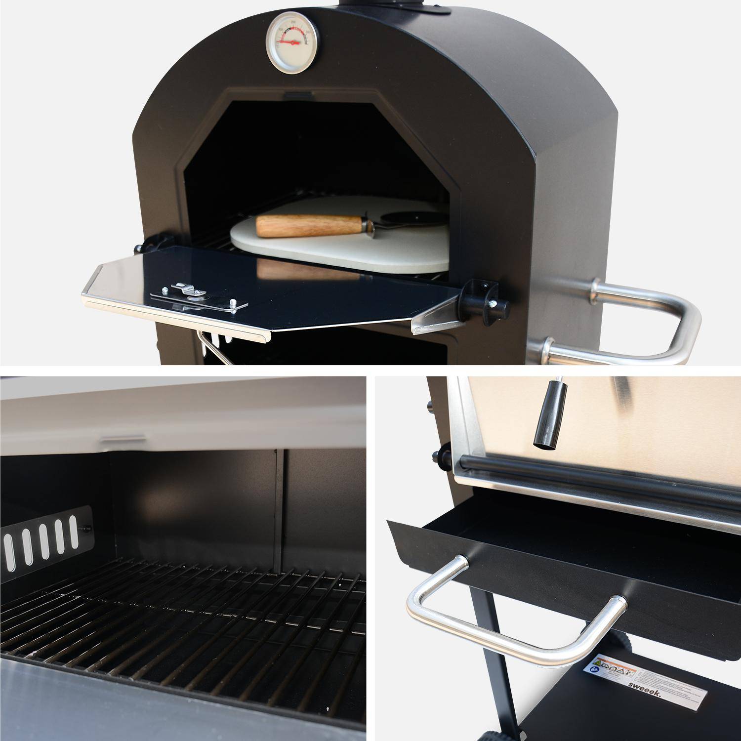 Multifunctionele houtskool pizzaoven voor buiten, kooksteen, ovenschep, pizzasnijder en hoes,sweeek,Photo8