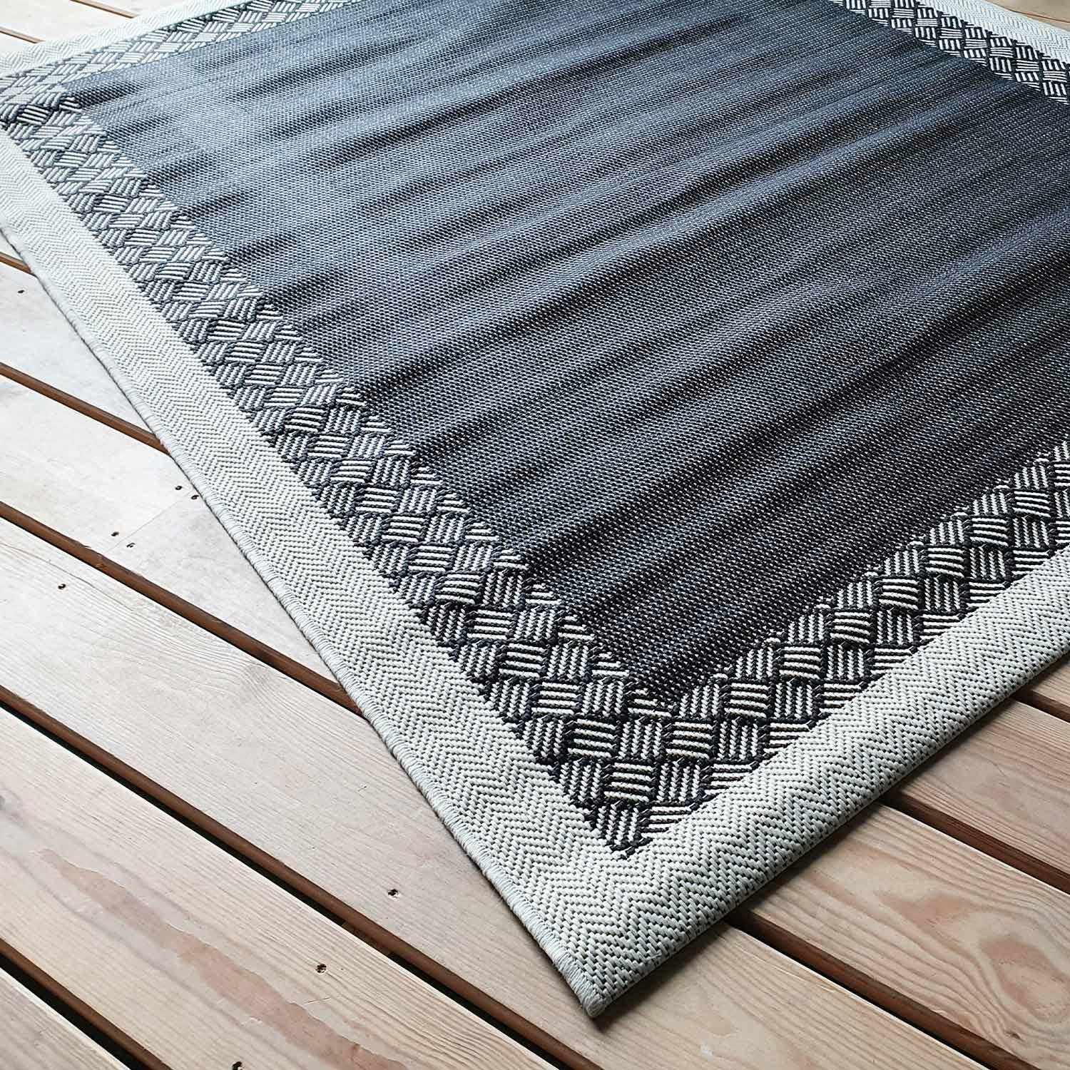 Buiten/binnen tapijt 150x200 cm, dubbel dambord patroon, zwart/grijs  Photo3