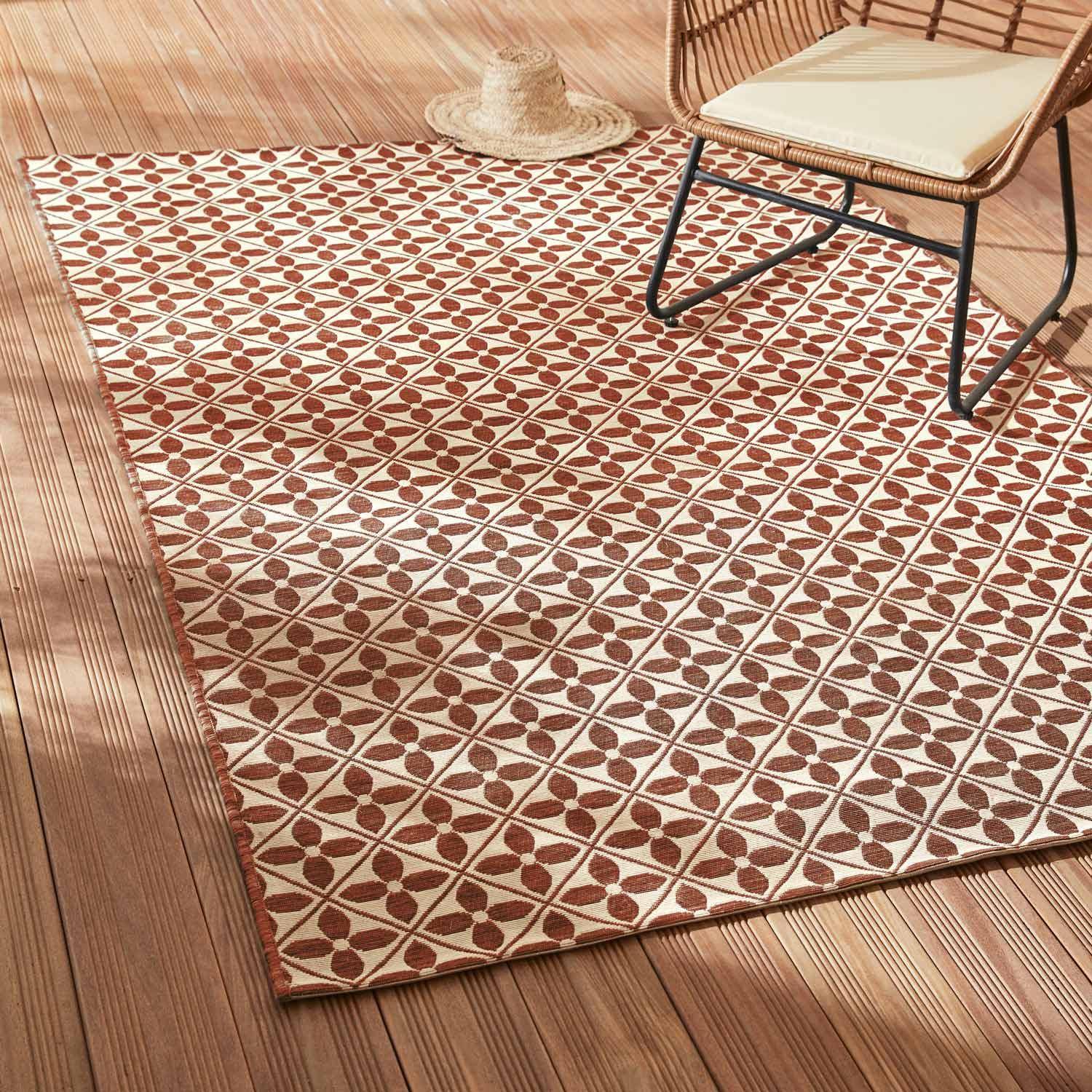 Outdoor rug - 160x230cm - tile print, rectangular, indoor/outdoor use - Terracotta Photo1