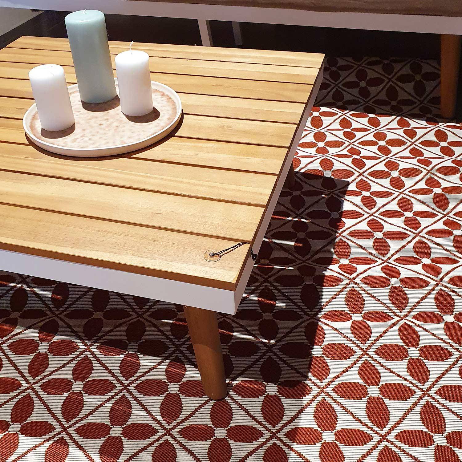 Outdoor rug - 200x290cm - tile print, rectangular, indoor/outdoor use - Terracotta Photo2
