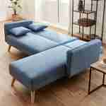 3-Sitzer-Wendesofa aus Stoff, skandinavisch, Holzbeine, Blau Photo2