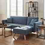 3-Sitzer-Wendesofa aus Stoff, skandinavisch, Holzbeine, Blau Photo1