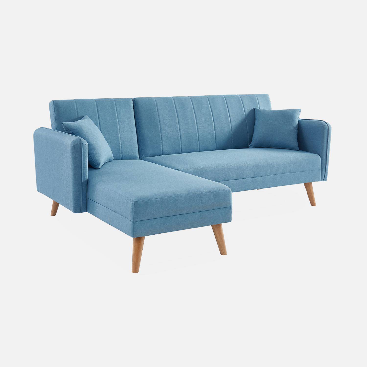 3-Sitzer-Wendesofa aus Stoff, skandinavisch, Holzbeine, Blau Photo3