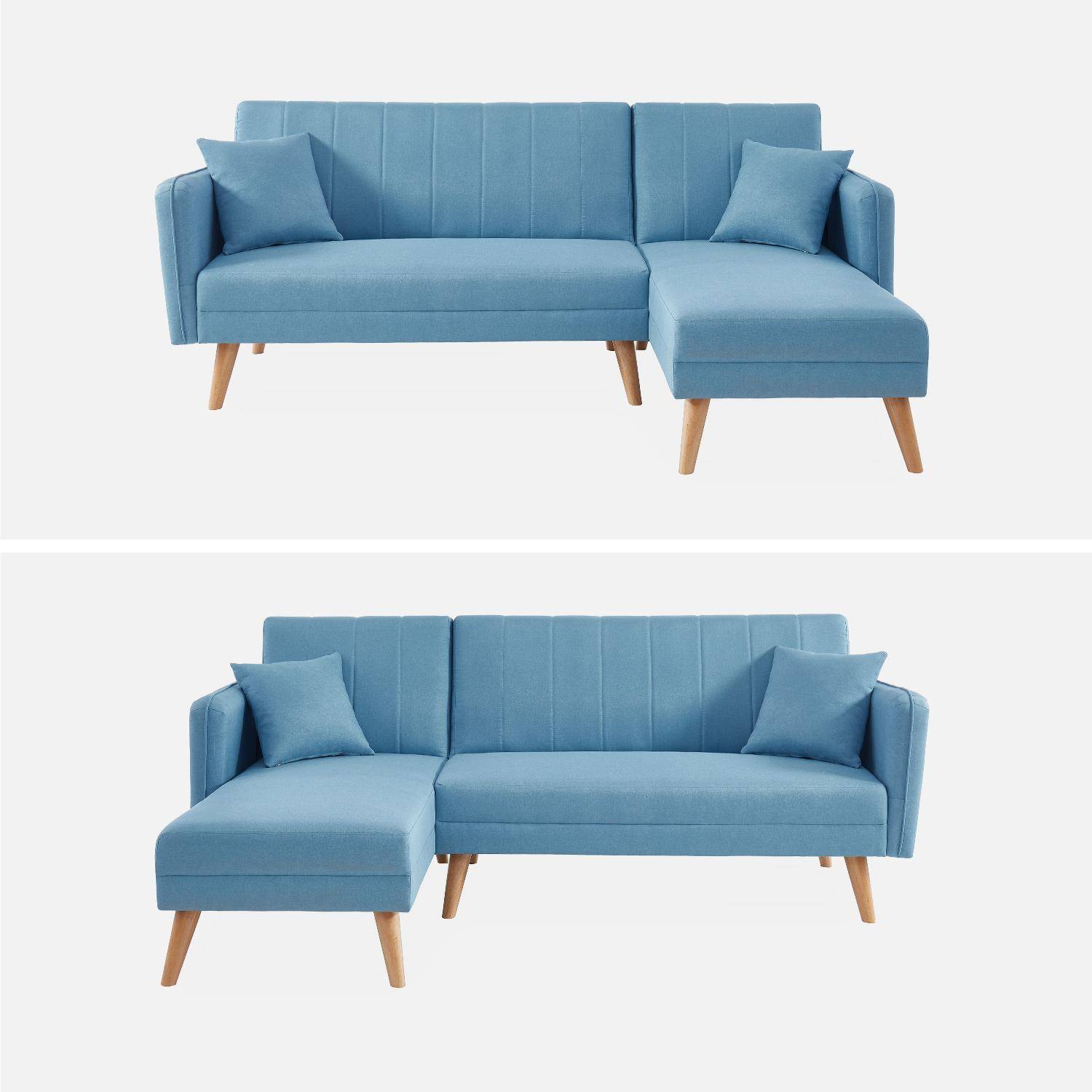 3-Sitzer-Wendesofa aus Stoff, skandinavisch, Holzbeine, Blau Photo4