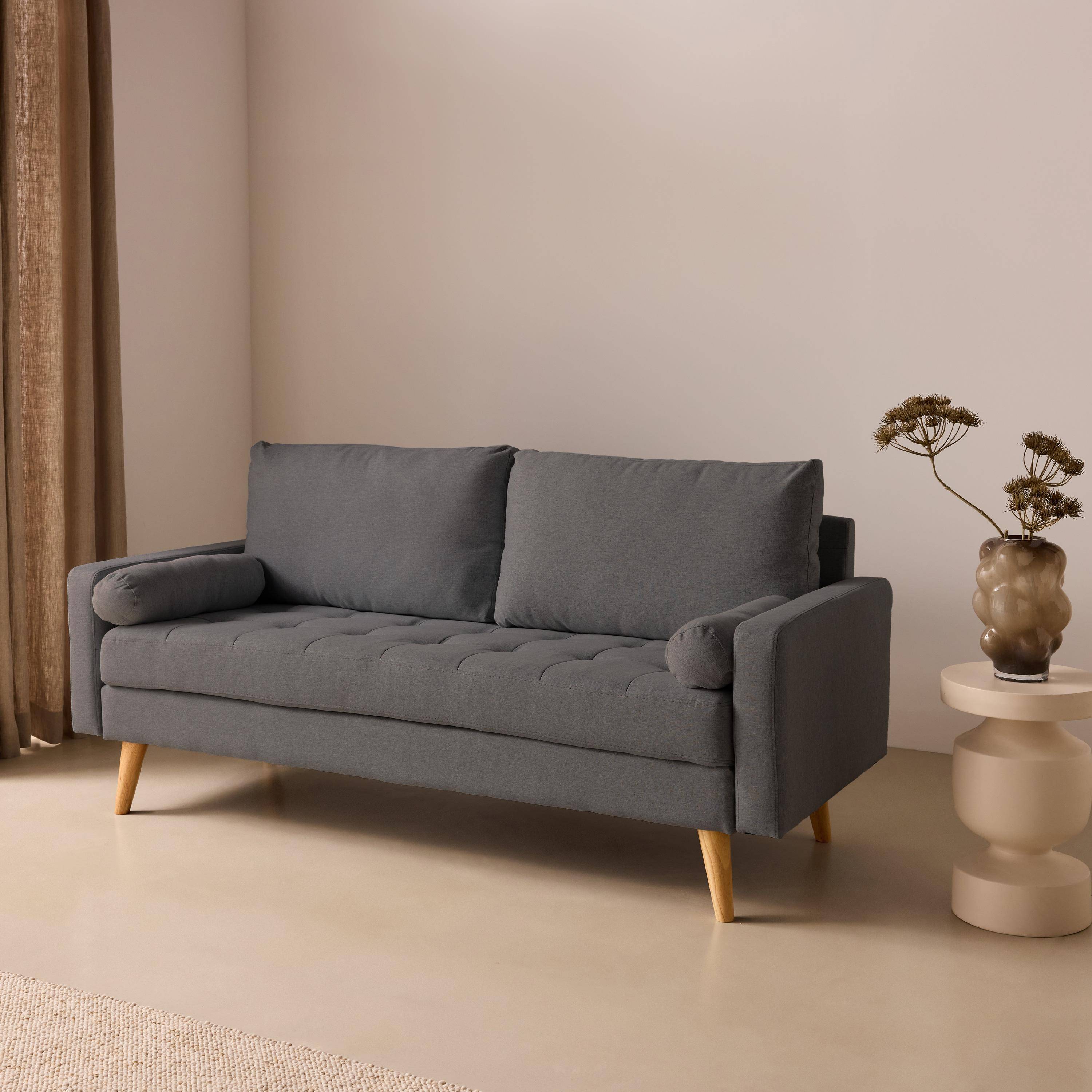 Sofá estilo escandinavo en tela lisa, 3 plazas Gris oscuro - 177x85.5x69.5 cm,sweeek,Photo2