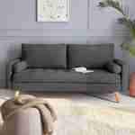 Canapé en tissu gris foncé, 3 places scandinave fixe, droit, pieds bois  Photo1