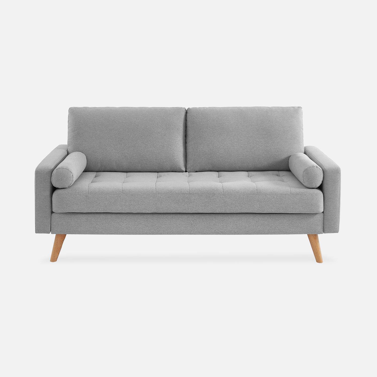Canapé en tissu gris clair, 3 places scandinave fixe, droit, pieds bois  Photo4