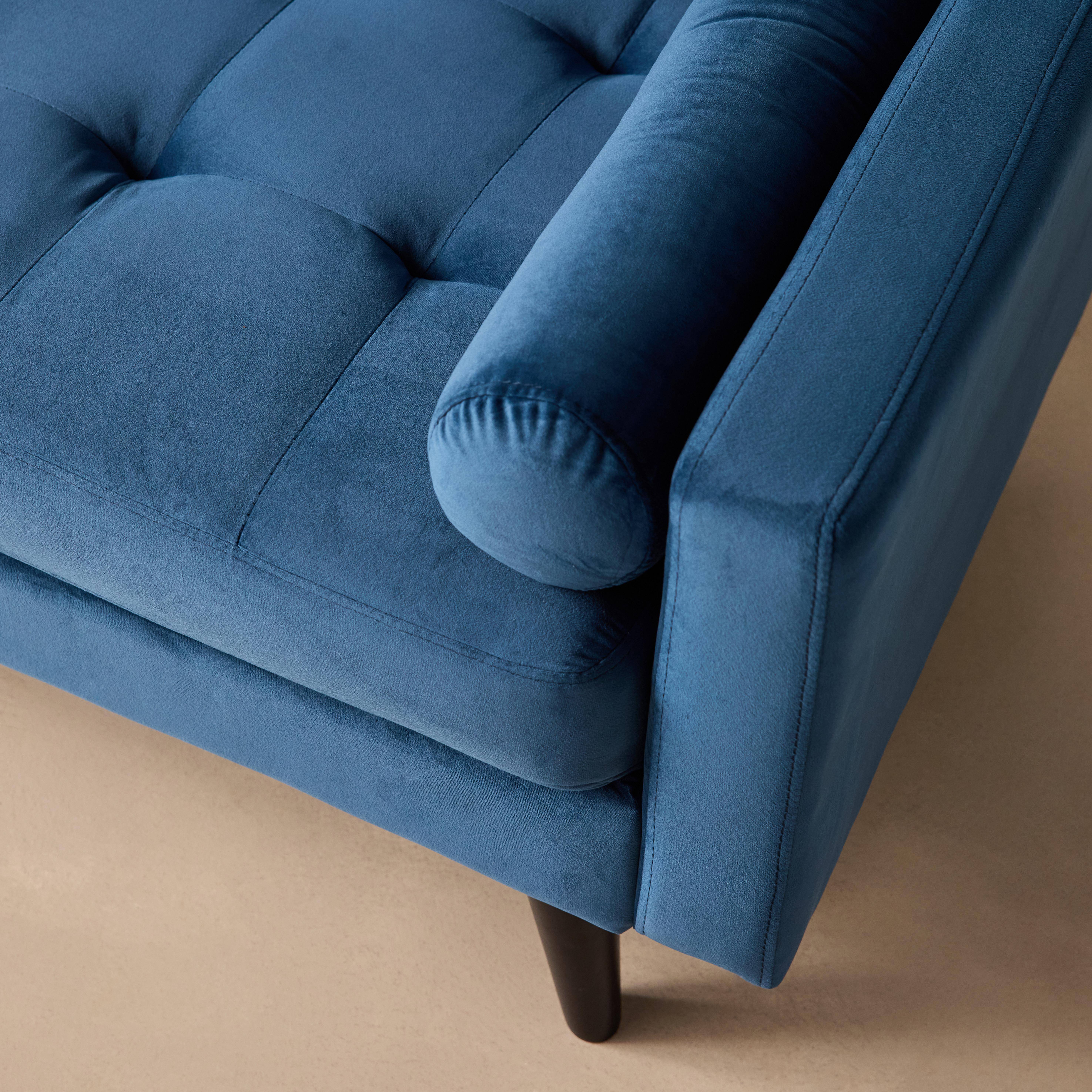 Sofá estilo escandinavo de terciopelo con patas de madera, 3 plazas Azul marino - 177x85.5x69.5 cm Photo4