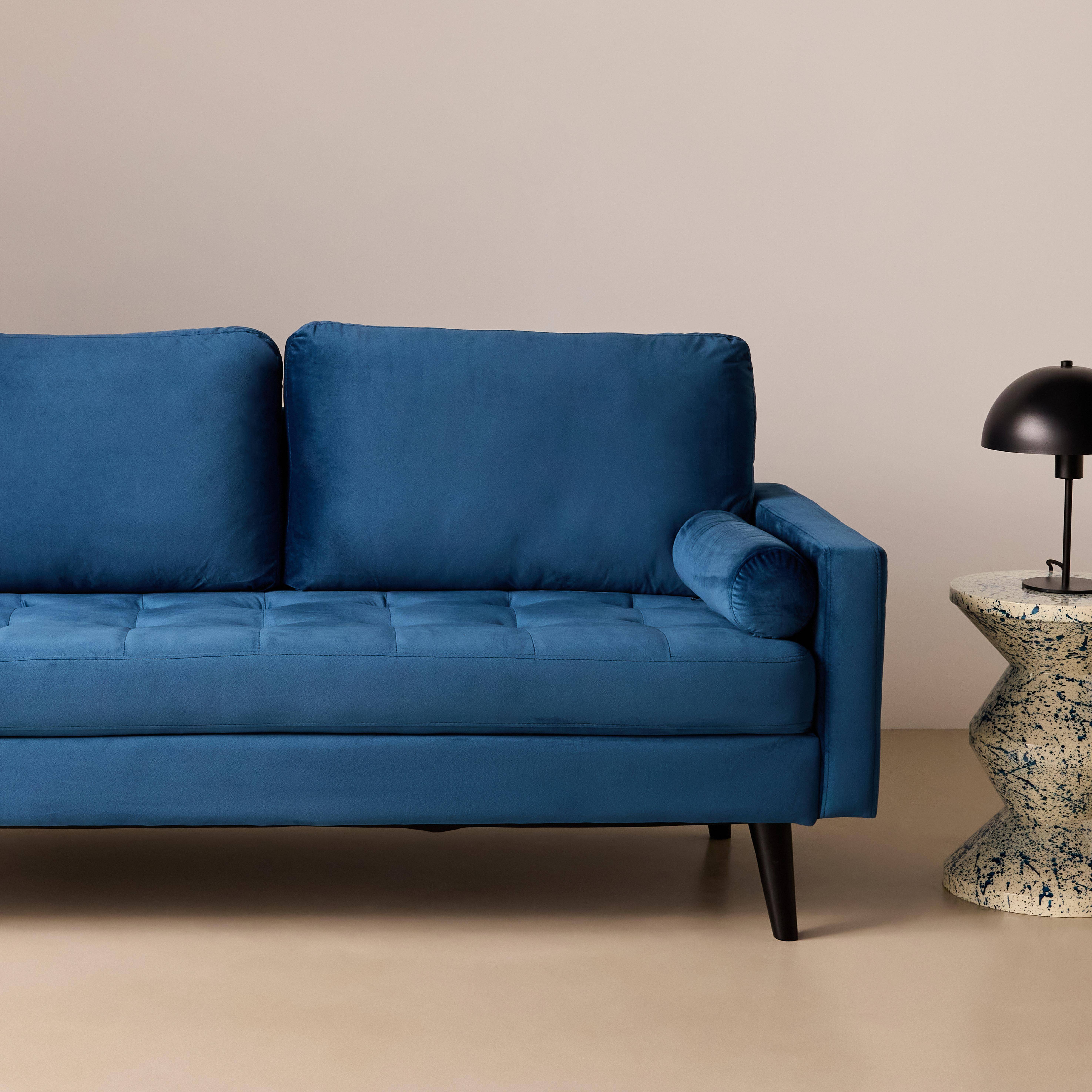 Sofá estilo escandinavo de terciopelo con patas de madera, 3 plazas Azul marino - 177x85.5x69.5 cm Photo3