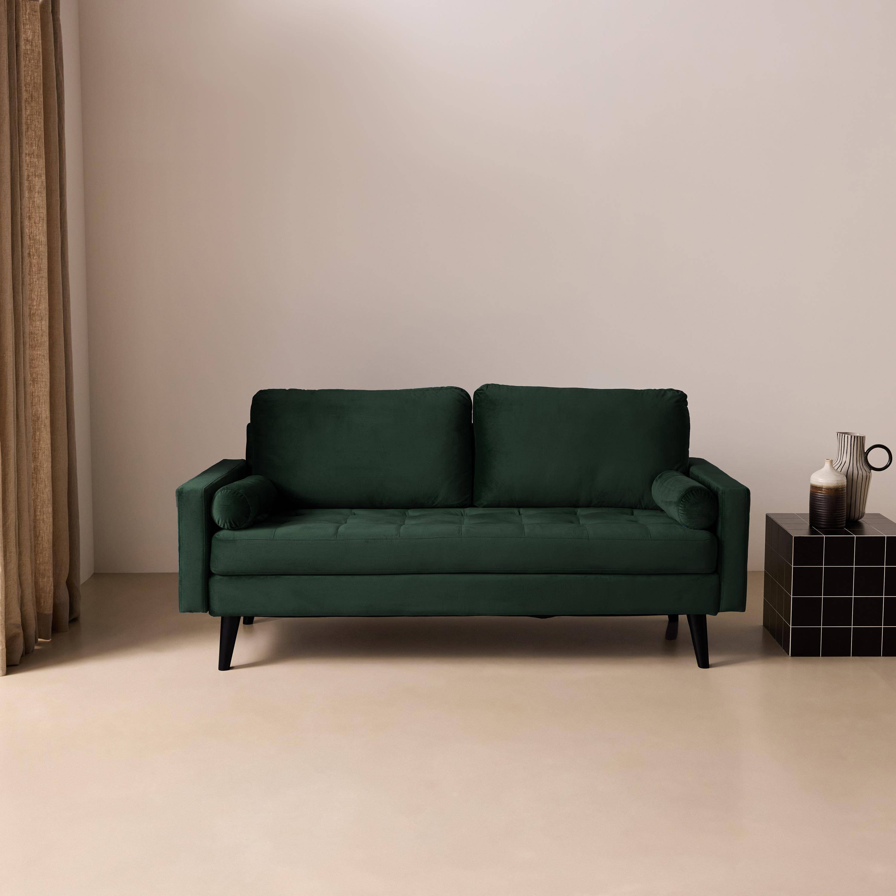 Sofá em veludo com pés de madeira, 3 lugares Verde inglês - 177x85.5x69.5 cm,sweeek,Photo1