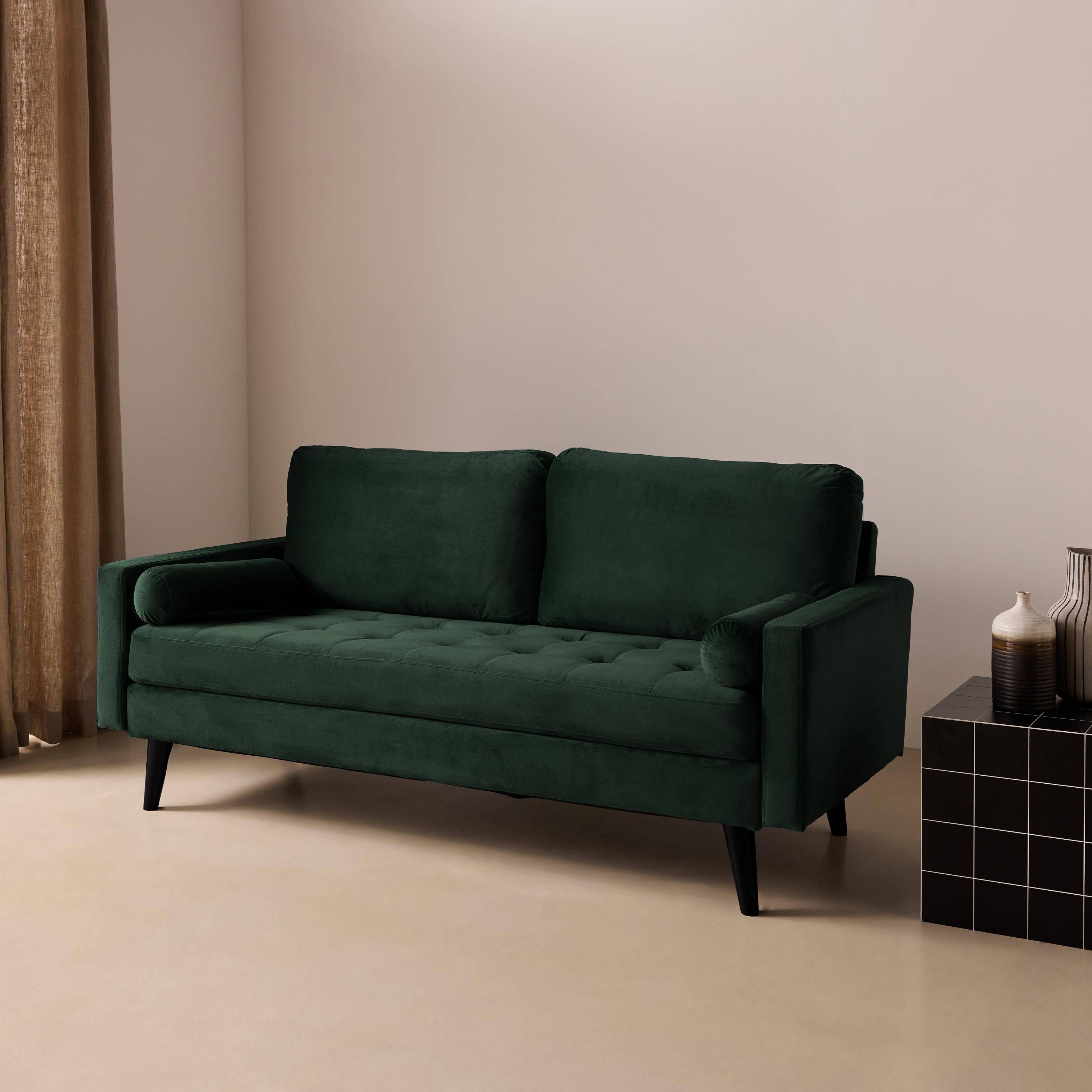 Sofá em veludo com pés de madeira, 3 lugares Verde inglês - 177x85.5x69.5 cm,sweeek,Photo2