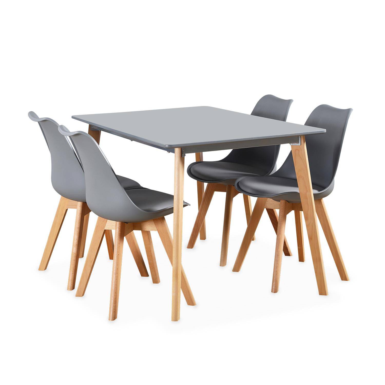 Table à manger rectangulaire bois 120cm gris - Hedvig - 4 chaises, 4 places, scandinave, pieds bois  Photo3