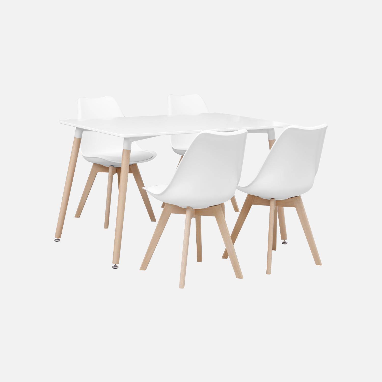 Rechthoekige houten eettafel 120cm - Hedvig - 4 stoelen, 4 zitplaatsen, scandinavisch, houten poten -  wit  Photo4