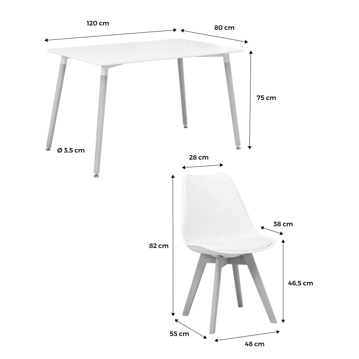 Rechthoekige houten eettafel 120cm - Hedvig - 4 stoelen, 4 zitplaatsen, scandinavisch, houten poten -  wit  Photo9