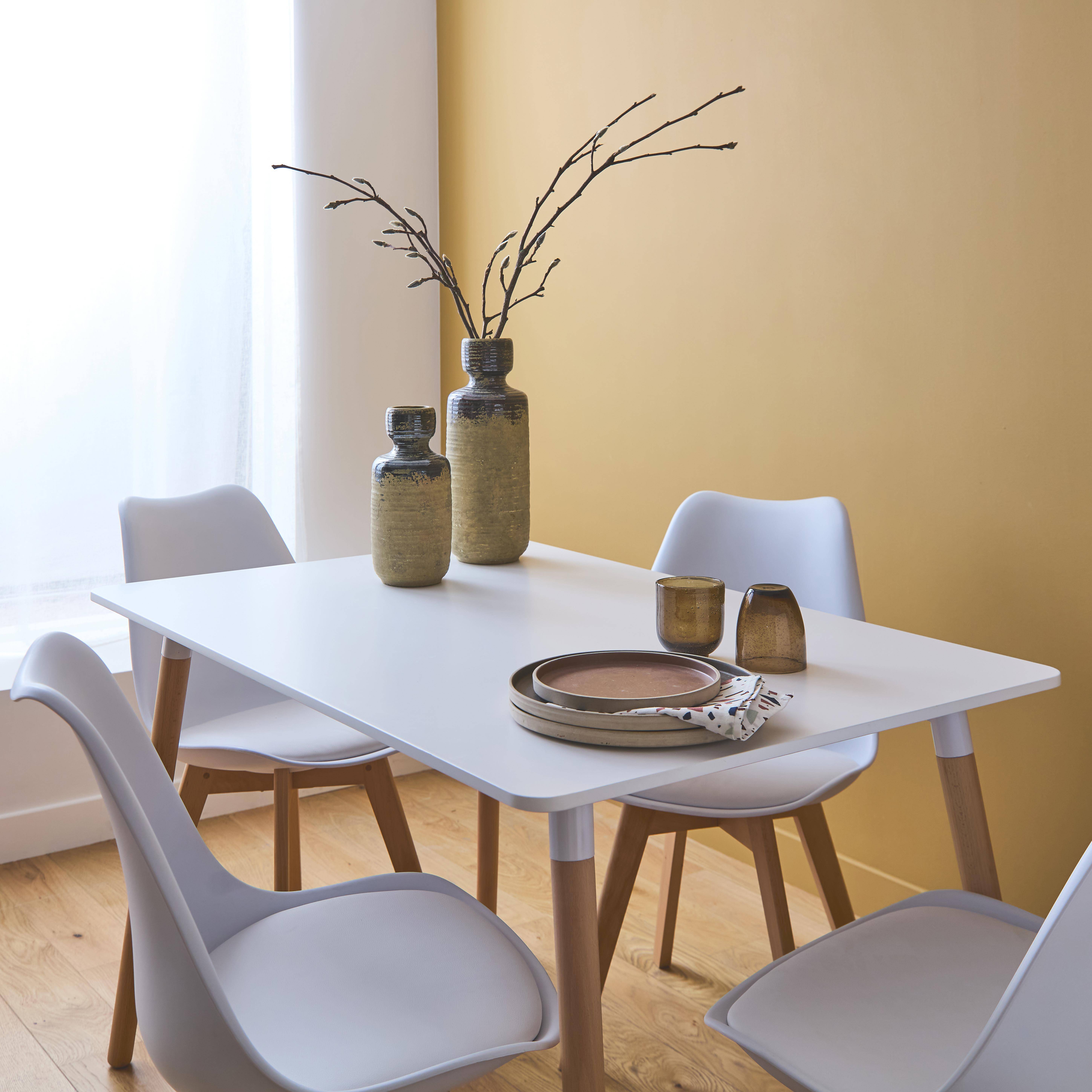 Rechthoekige houten eettafel 120cm - Hedvig - 4 stoelen, 4 zitplaatsen, scandinavisch, houten poten -  wit ,sweeek,Photo2