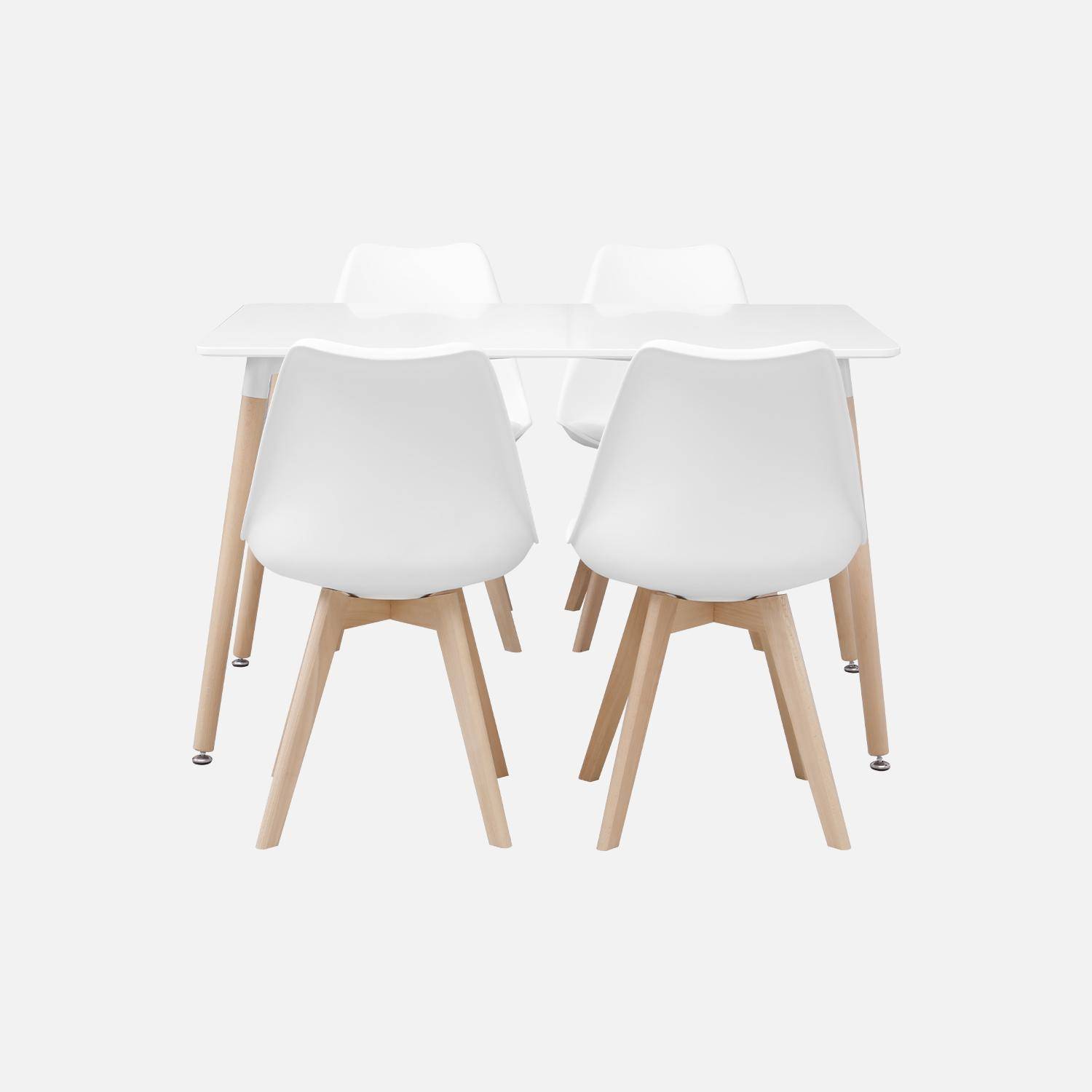Rechthoekige houten eettafel 120cm - Hedvig - 4 stoelen, 4 zitplaatsen, scandinavisch, houten poten -  wit  Photo5