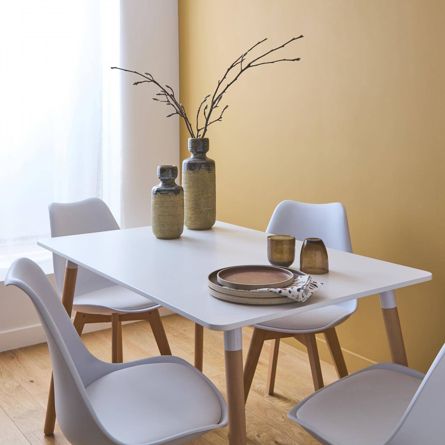 IPOTIUS Esstisch Skandinavisch, 110x70x73 Cm – Rechteckig, Mit Holzbeinen, Weiß, Für 4-6 Personen
